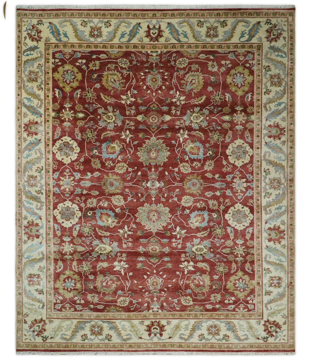 8x10 Fine Hand Knotted Rust and Ivory Traditional Vintage Persian Style Antique Wool Rug | AGR20