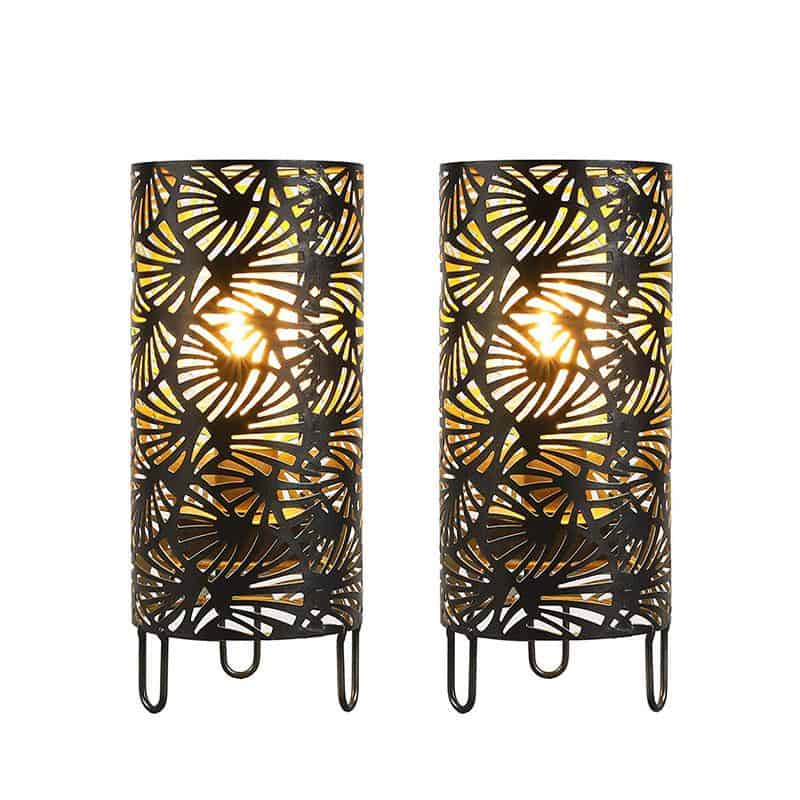 9-inch high metal lamp set of 2 with black cut-out pattern, battery powered, JHY DESIGN