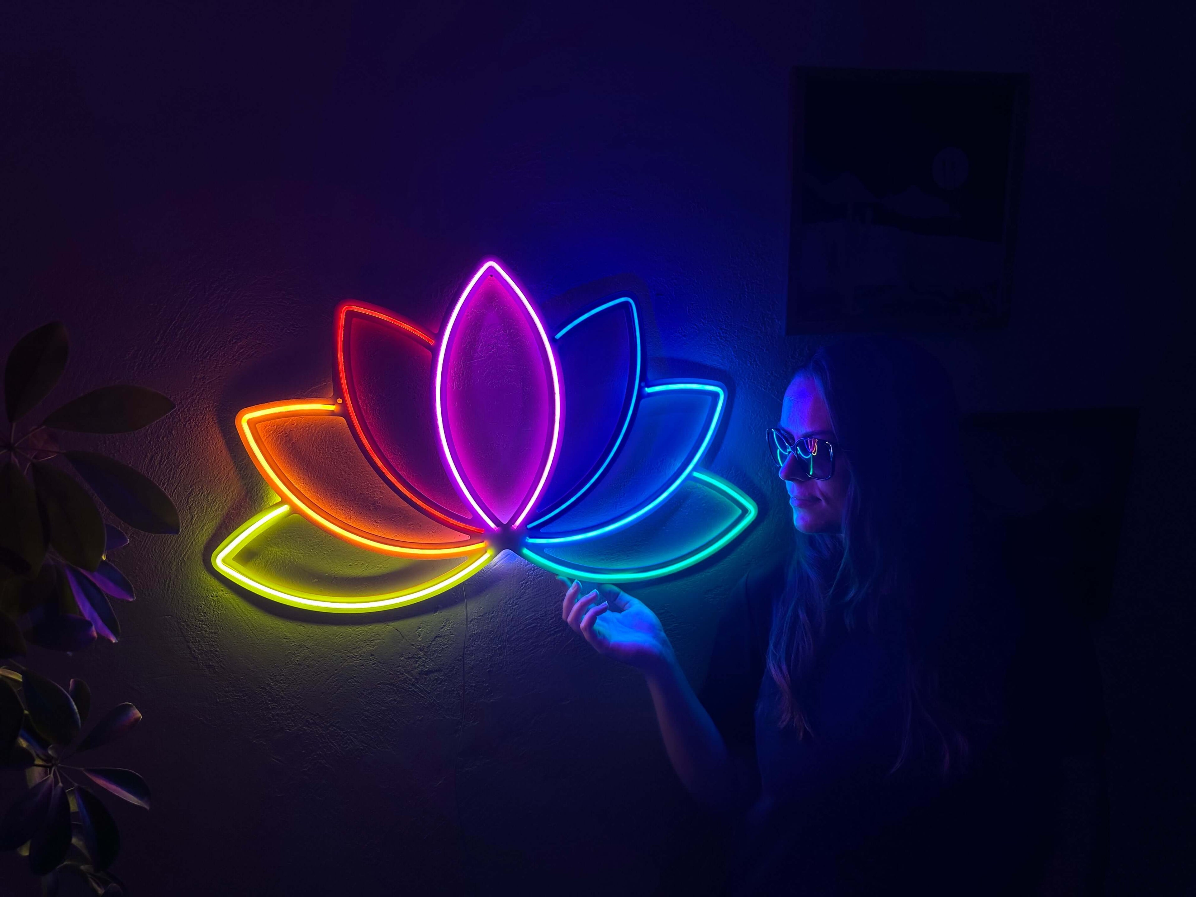 Lotus Flower Neon Metal Wall Art, Yoga Wall Decor