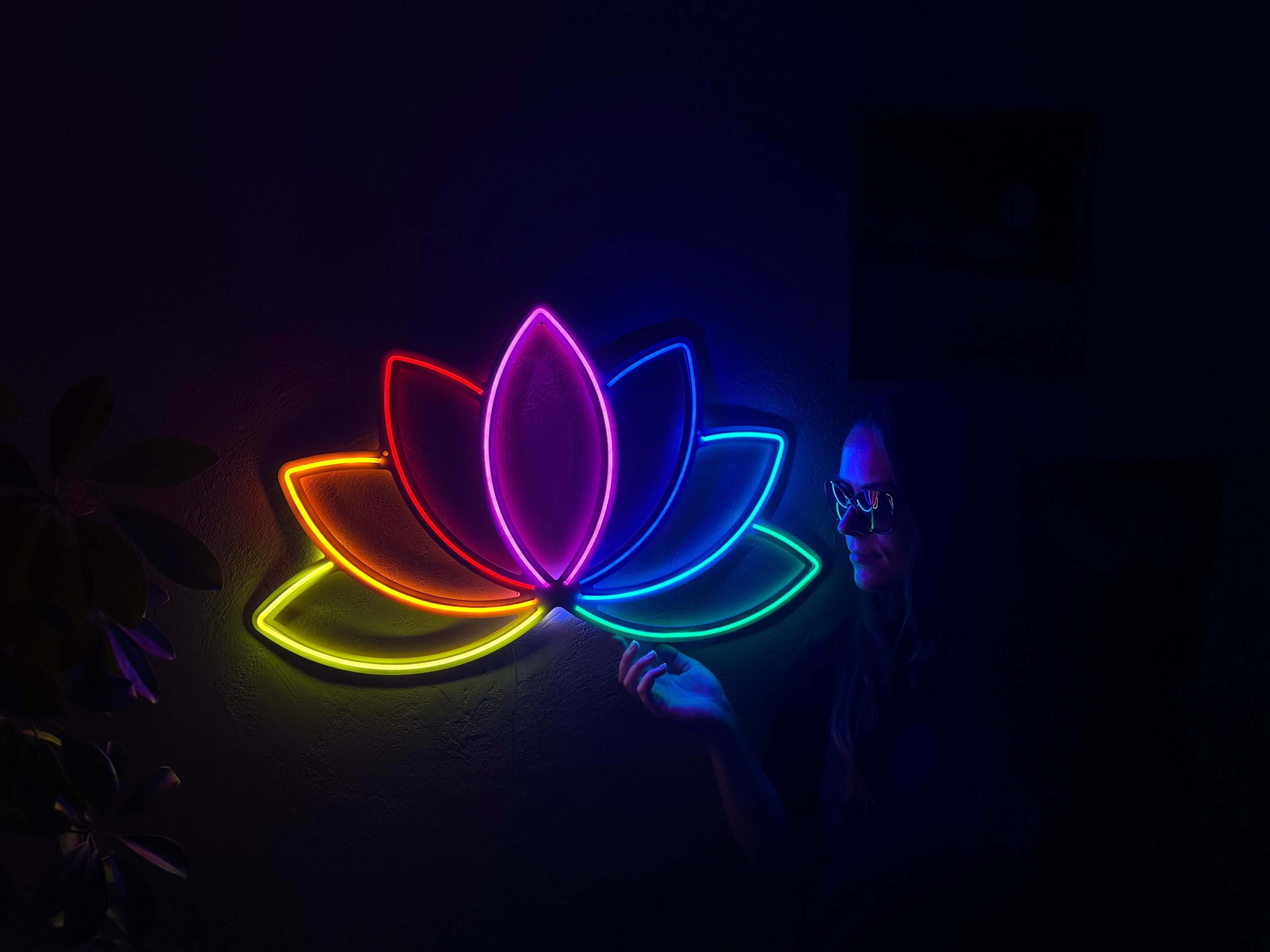 Lotus Flower Neon Metal Wall Art, Yoga Wall Decor