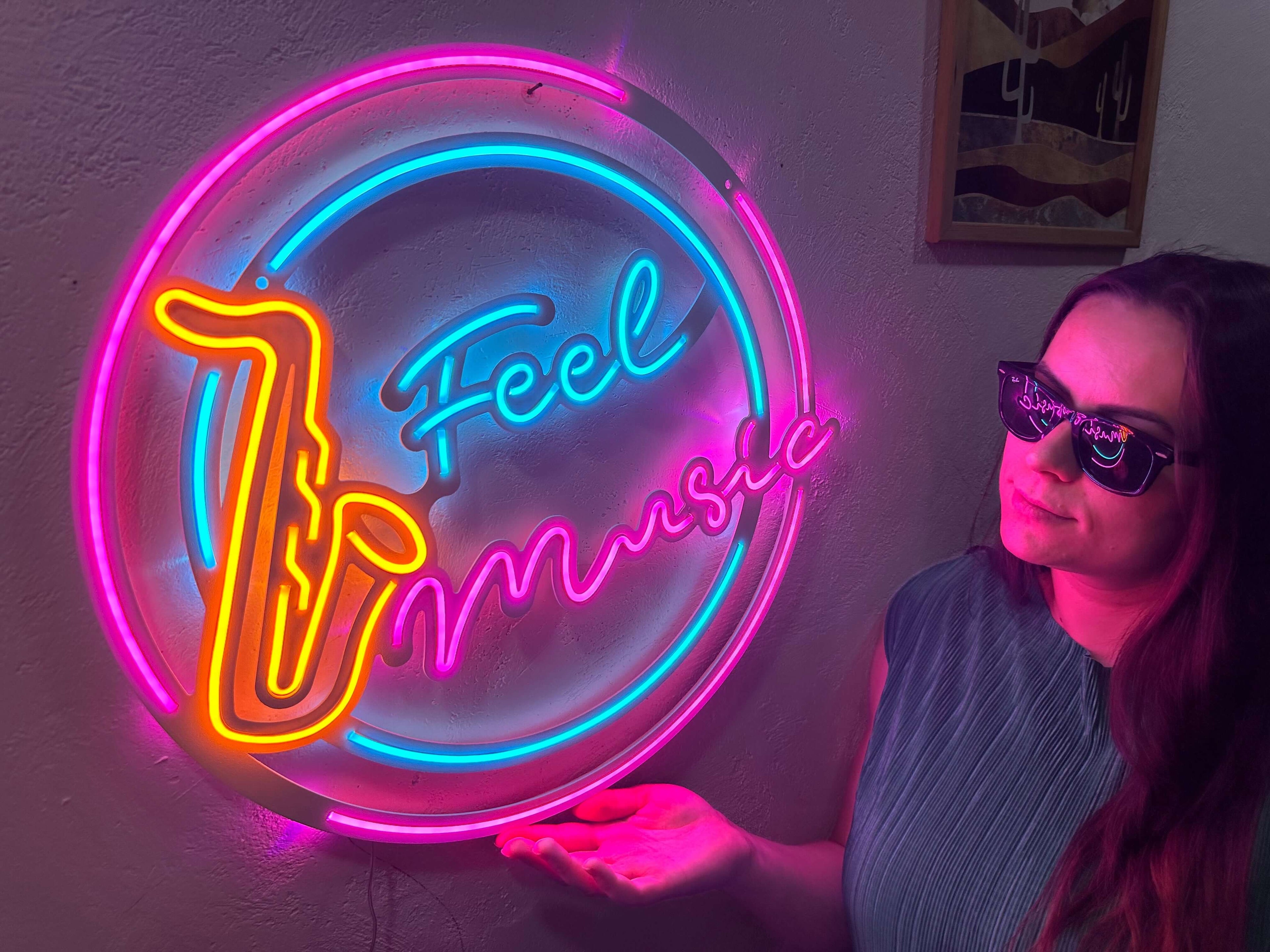 Feel Music Neon Metal Sign, Neon Wall Decor