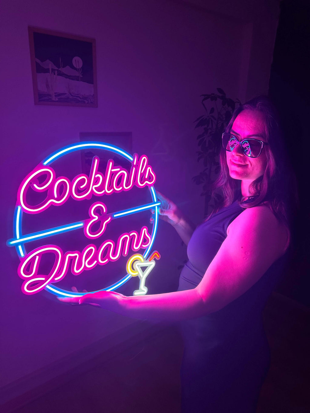 Cocktails and Dreams Neon Metal Wall Art, Neon Sign