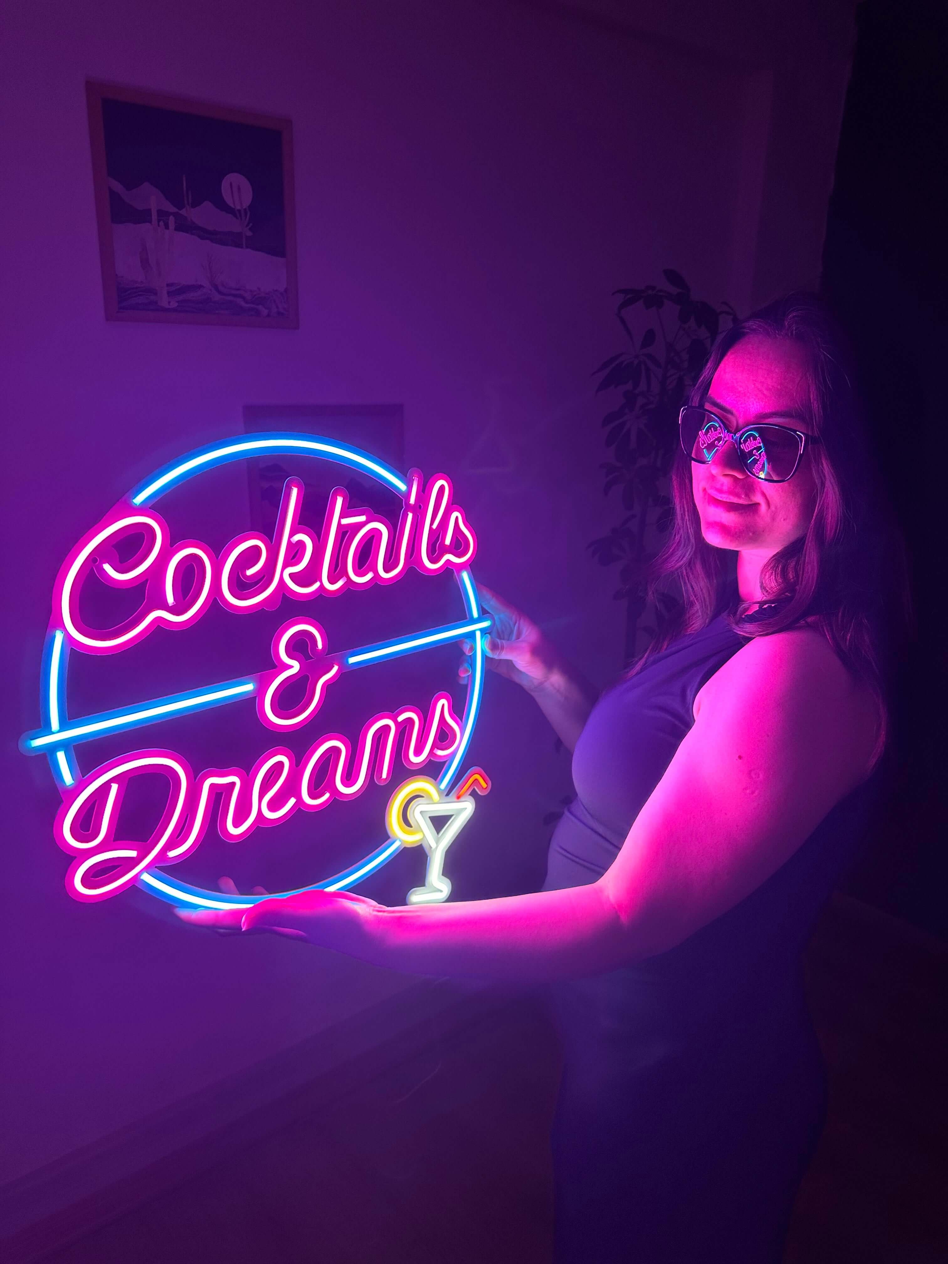 Cocktails and Dreams Neon Metal Wall Art, Neon Sign