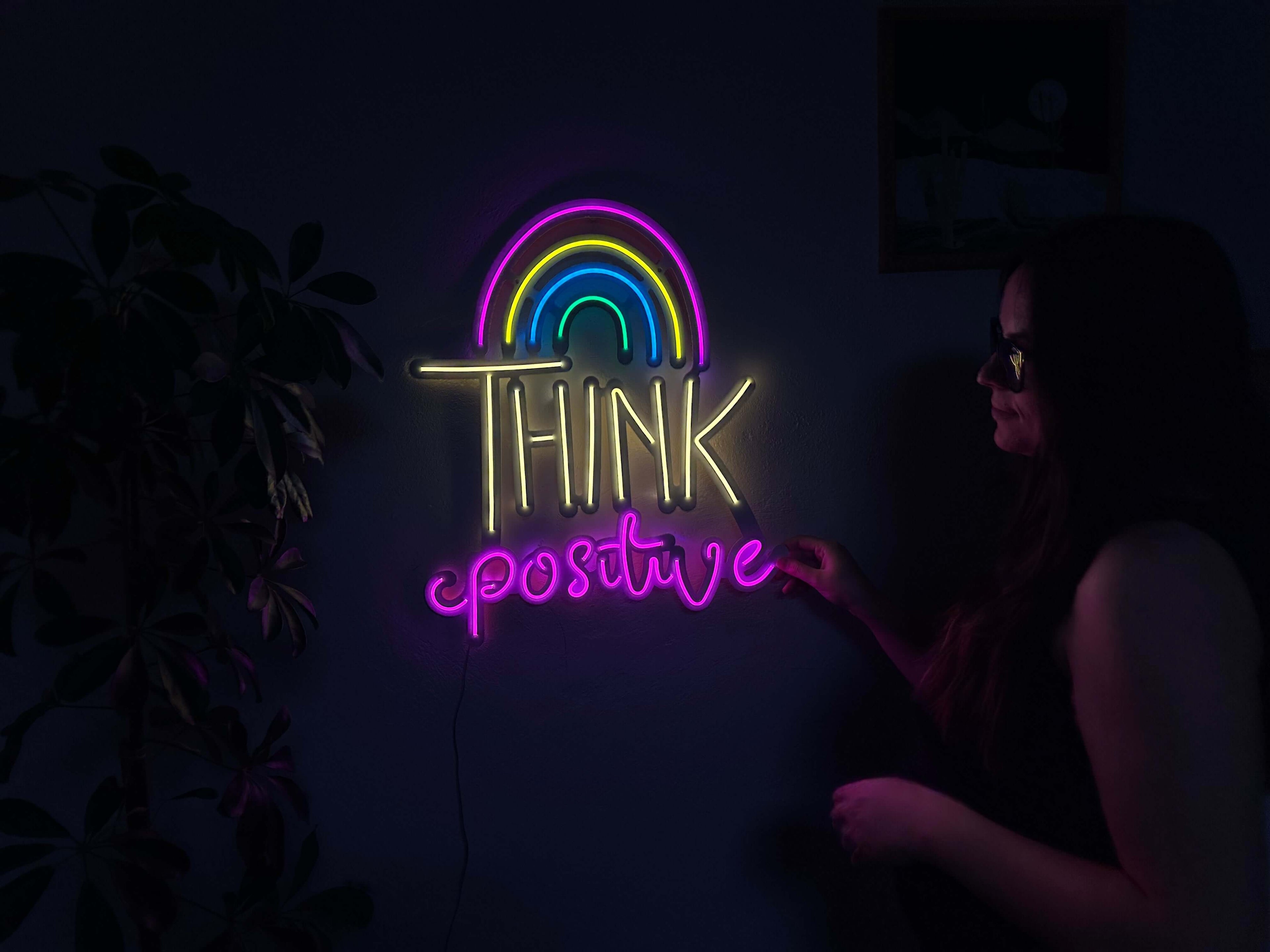 Think Positive Neon Sign, Neon Metal Wall Decor