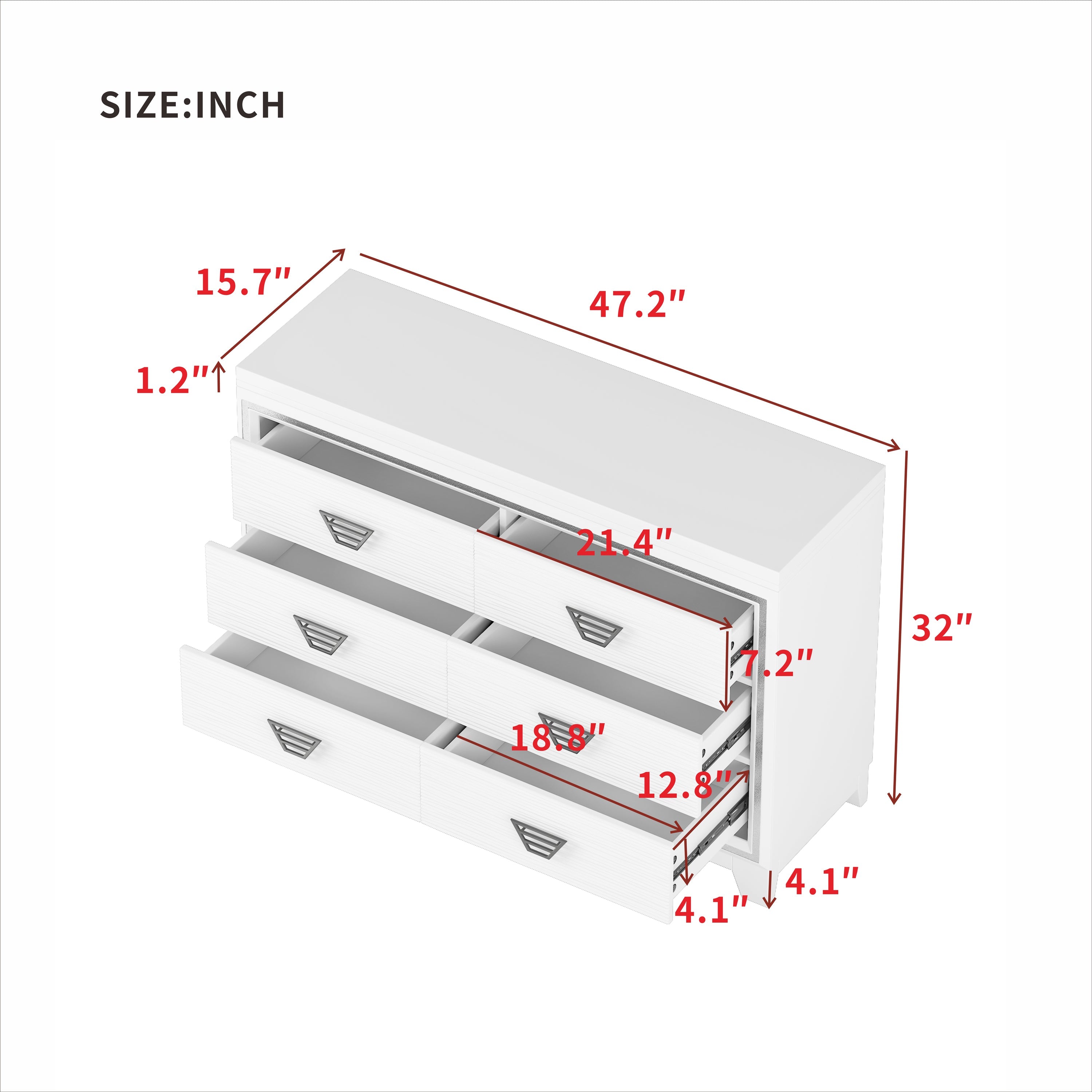 Elegant Dresser with Metal Handle and Sparkling Shiny Decoration, Storage Cabinet with 6 Drawers for Bedroom, Living Room, White
