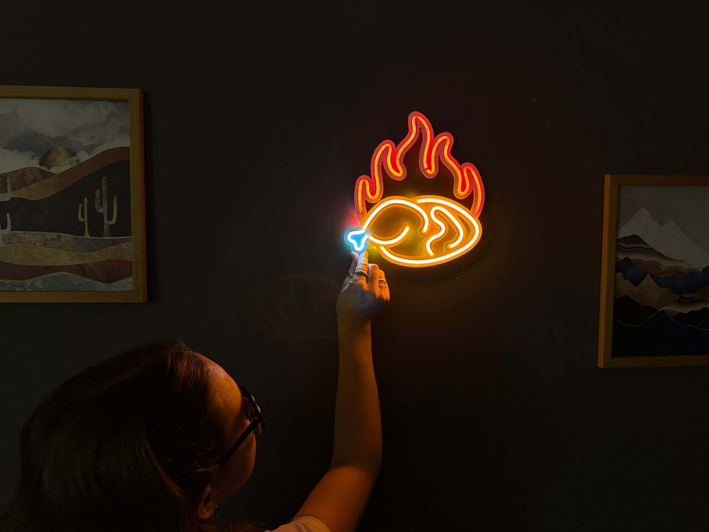 Fried Chicken Neon Metal Sign