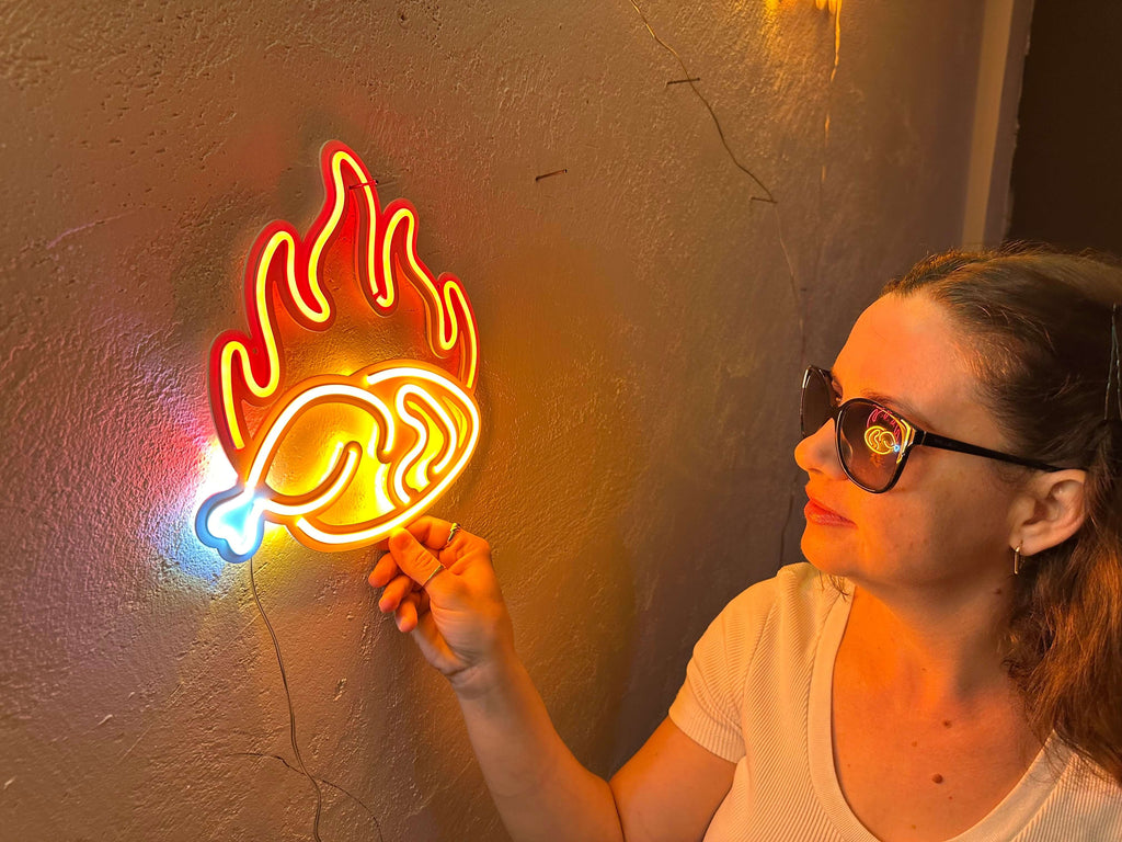 Fried Chicken Neon Metal Sign