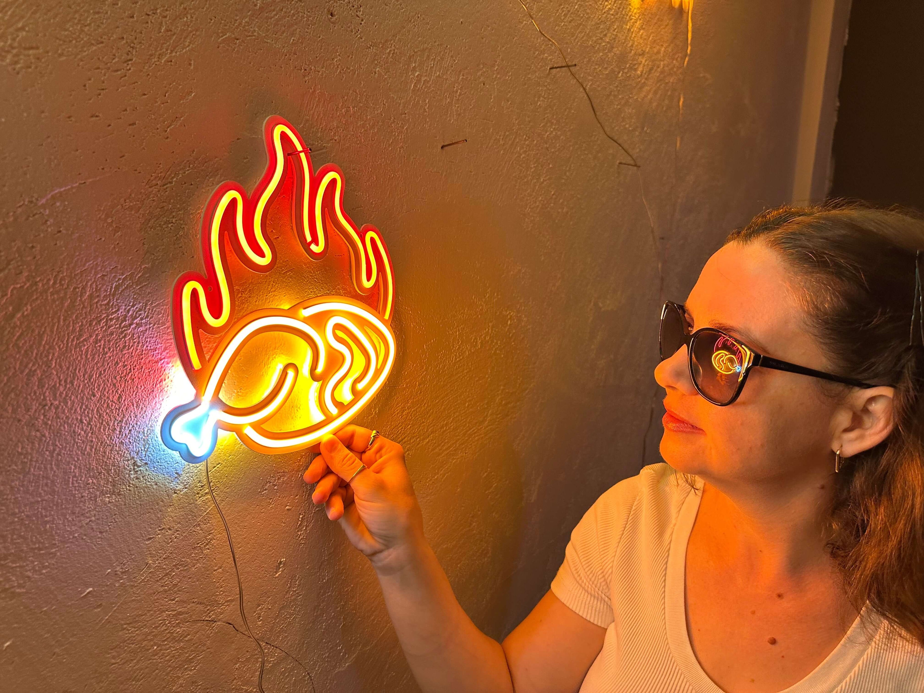 Fried Chicken Neon Metal Sign
