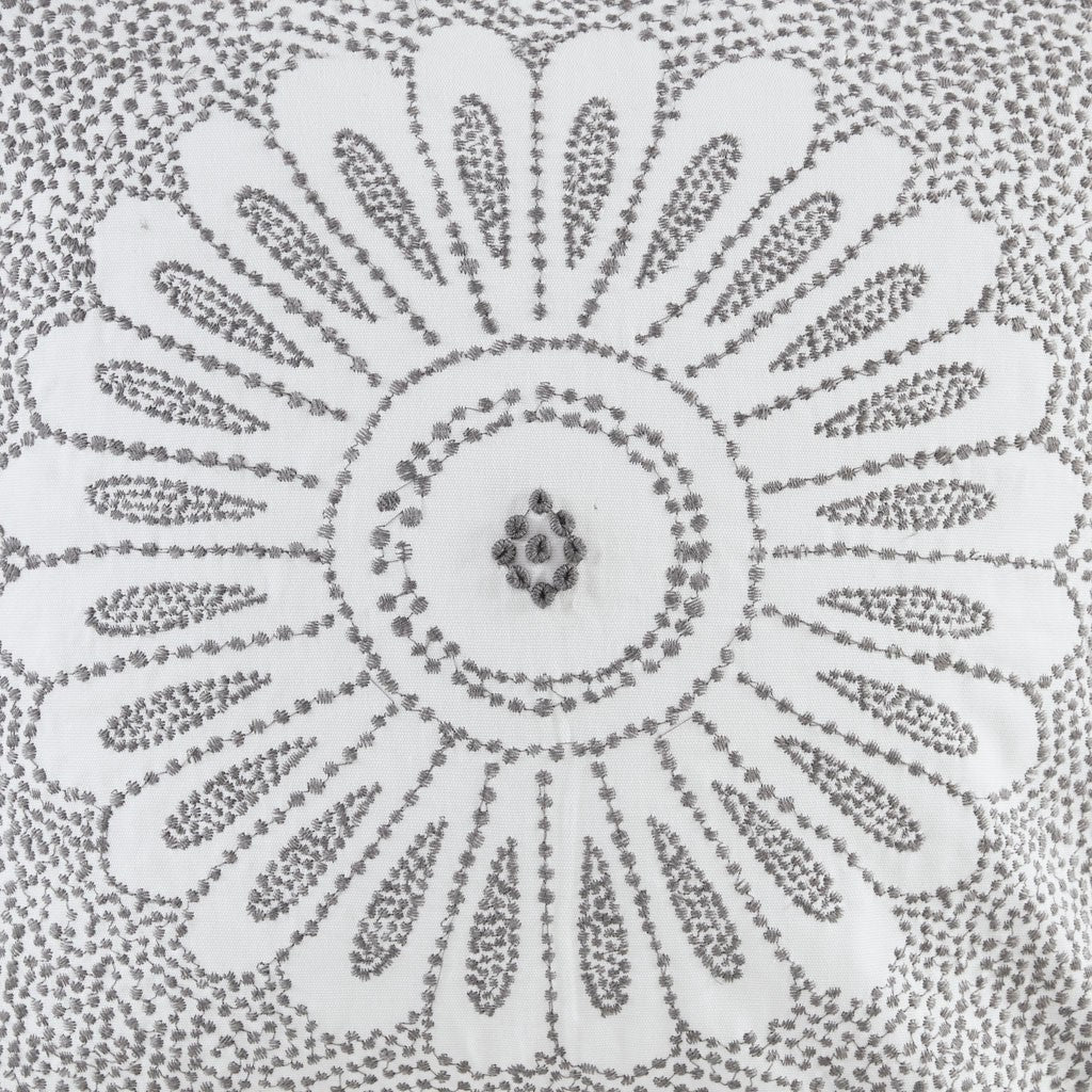 Cotton Embroidered Decorative Square Pillow Grey 20x20'