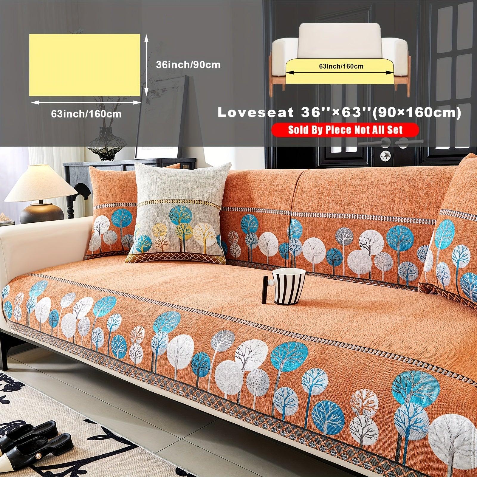 Pet Proof Couch Cover - Boho Chenille Sofa Cover with Tree Embroidery