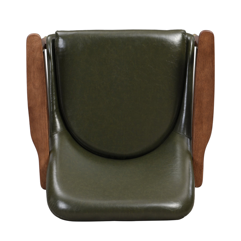 Mid-Century Faux Leather Accent Chair with Cushioned Seat, Solid Wood Frame, Brass-Tipped Legs, Cognac-Brown