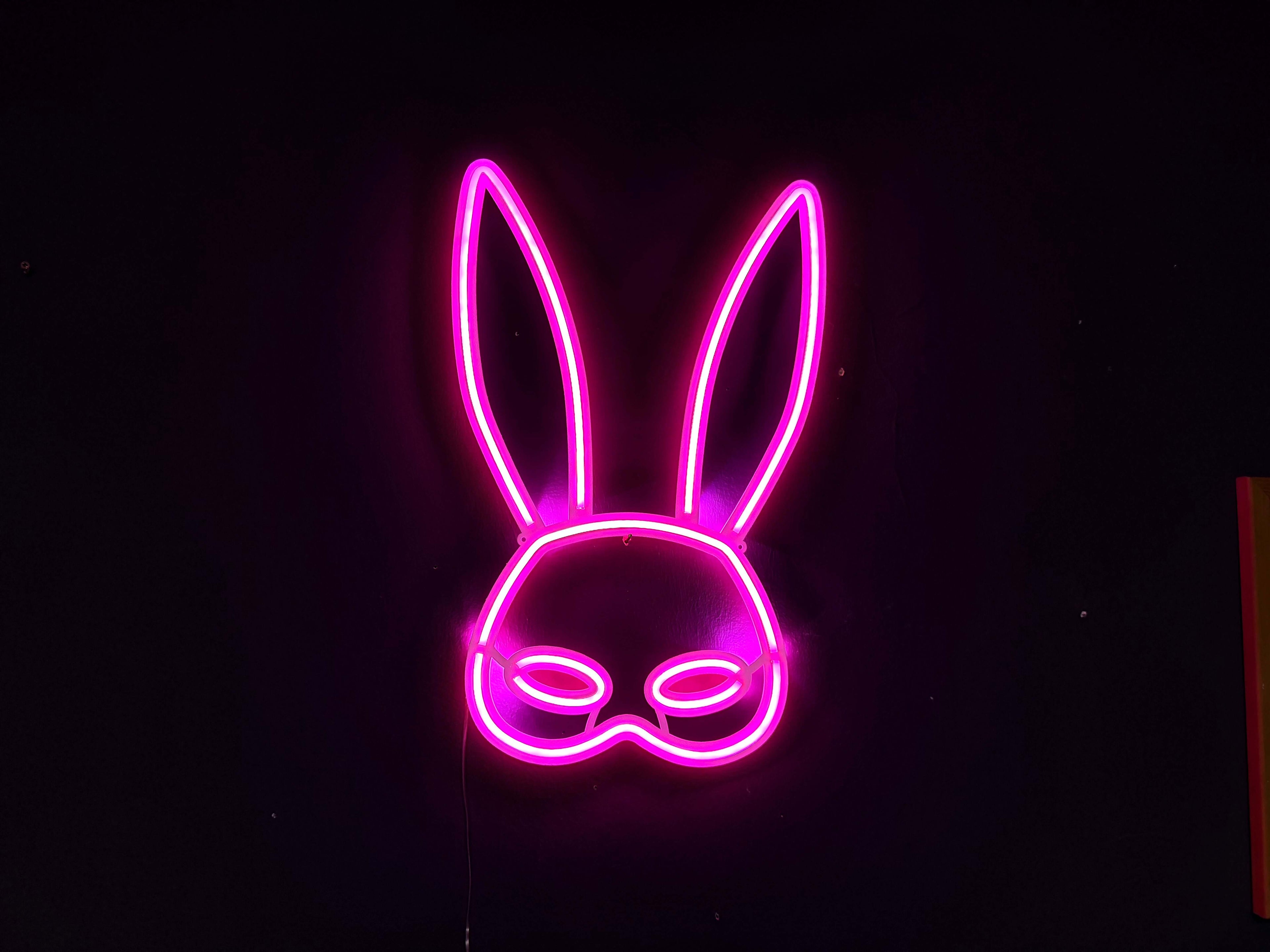 Rabbit Mask Neon Metal Sign