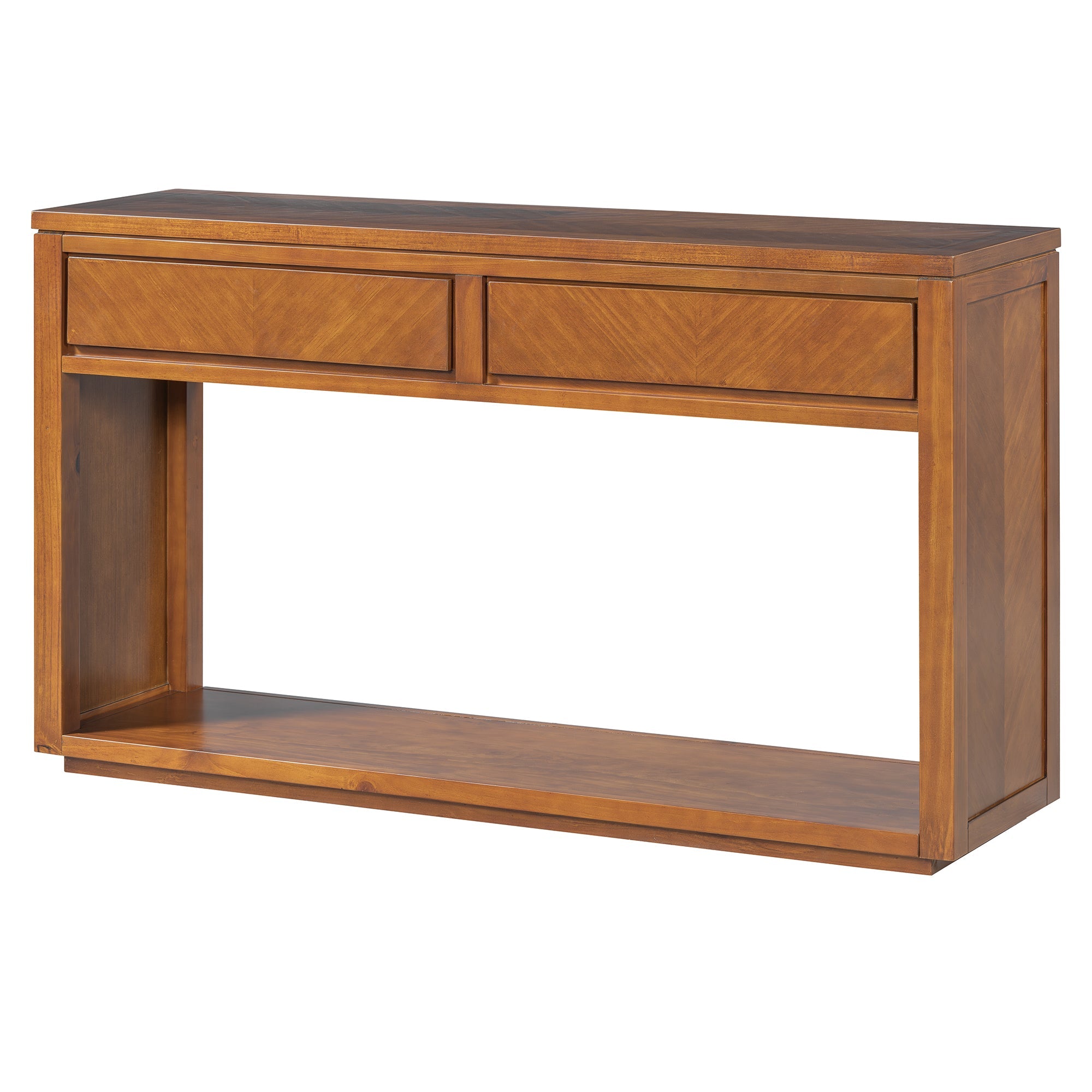 TREXM 55' Console Table, Rustic Wooden Entryway Table with Storage Drawers and Open Shelf, Elegant Sofa Table for Hallway and Living Room (Honey)