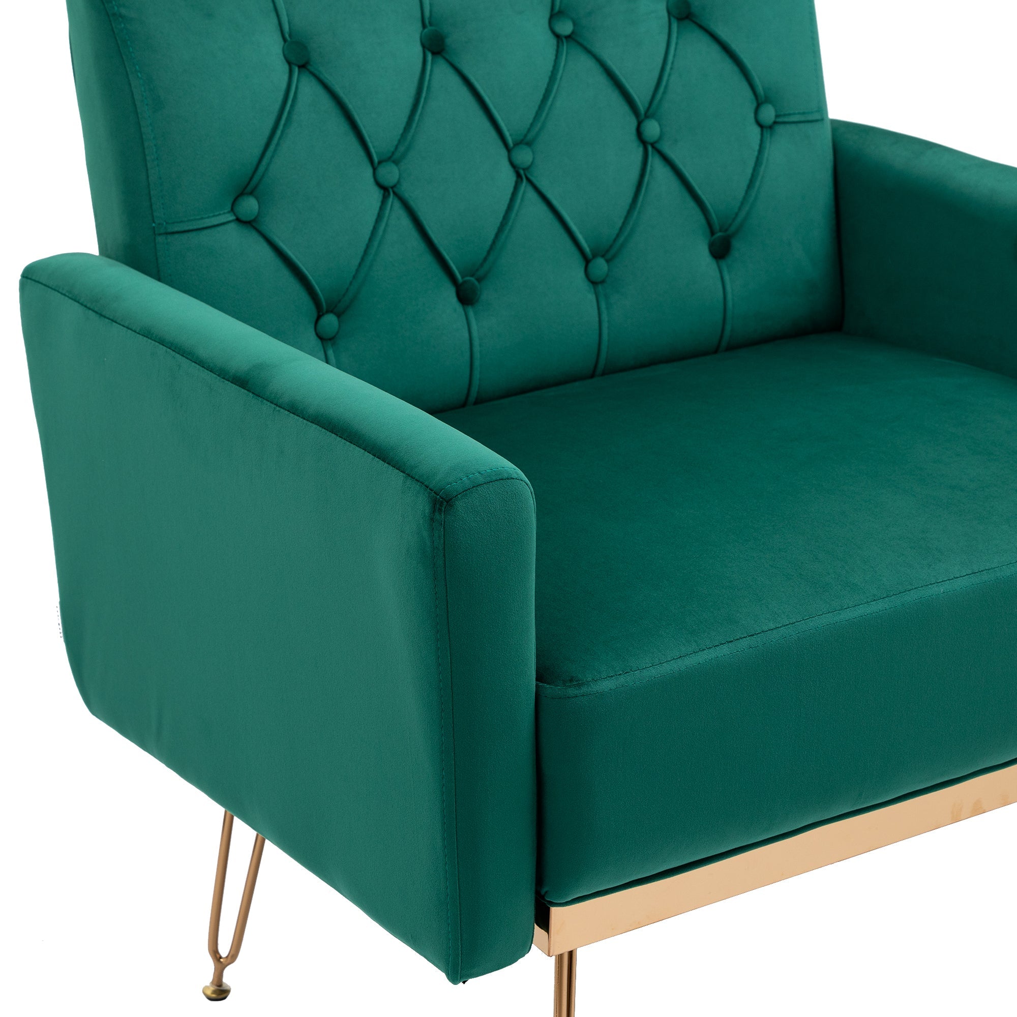 COOLMORE Velvet Armchair Single Sofa Modern Tufted Upholstered Side Reading Chairs with Arm and Gold Metal Leg for Living Room Bedroom (Green)
