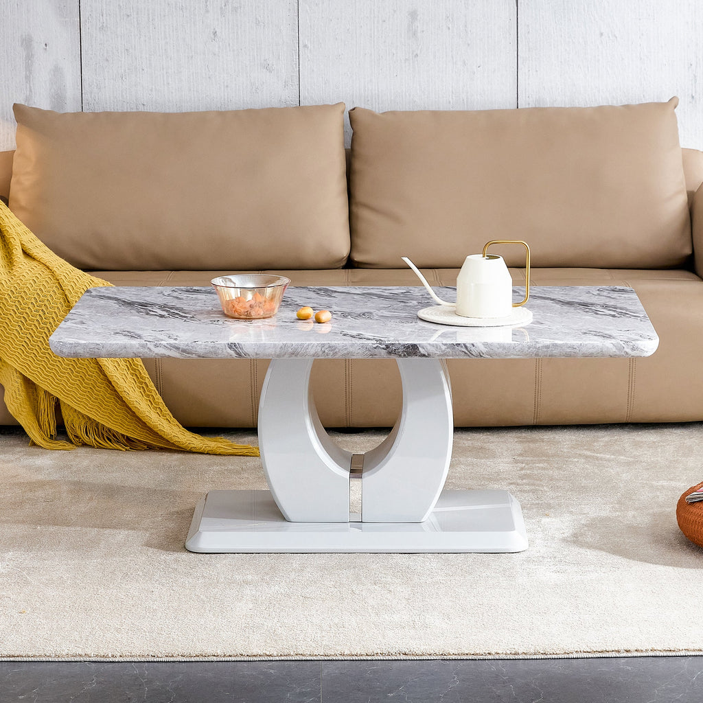 Modern luxury imitation marble light gray tea table,coffee table, paired with silver stainless steel decorative strips.  Computer desk. Game table. CT-1280