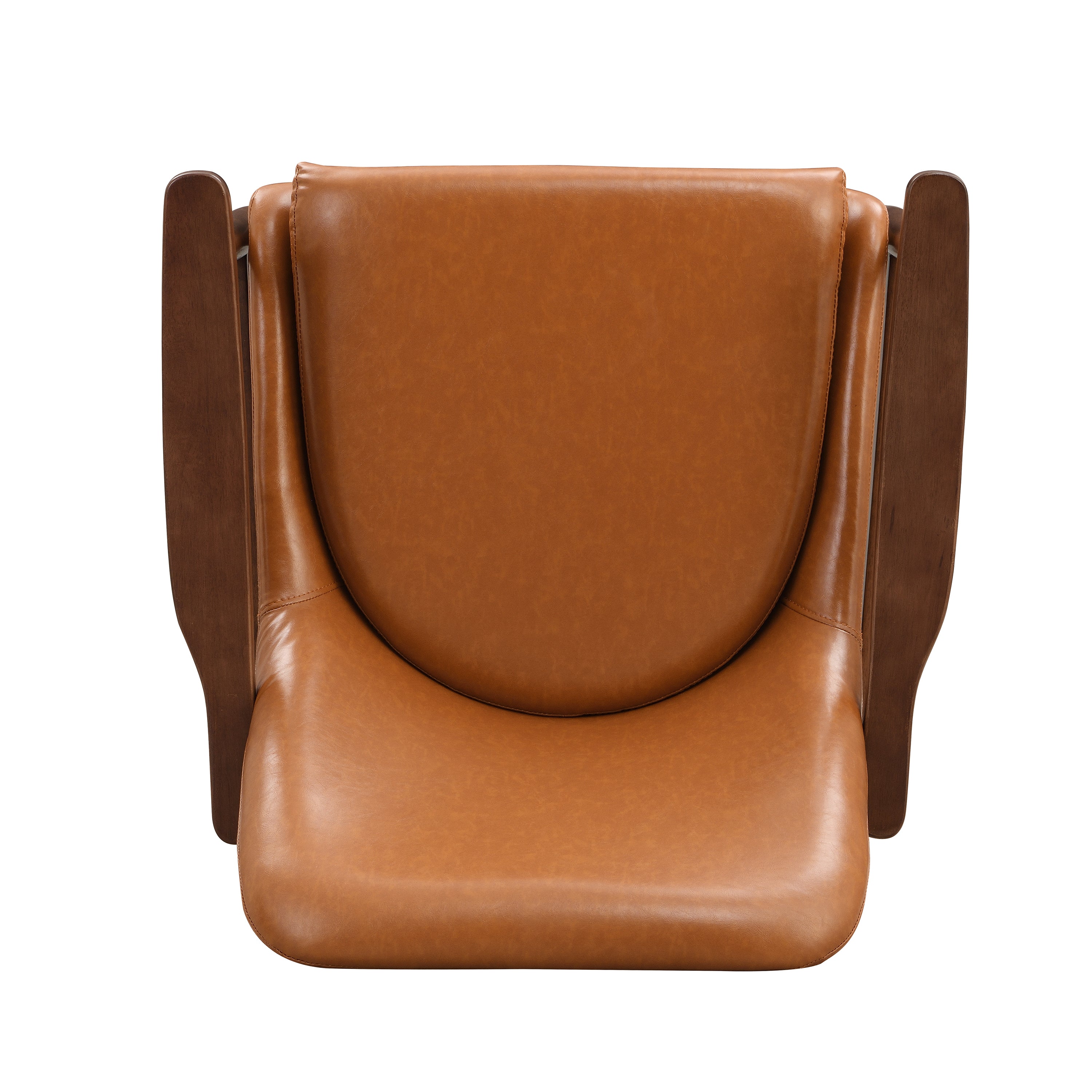 Mid-Century Faux Leather Accent Chair with Cushioned Seat, Solid Wood Frame, Brass-Tipped Legs, Brown