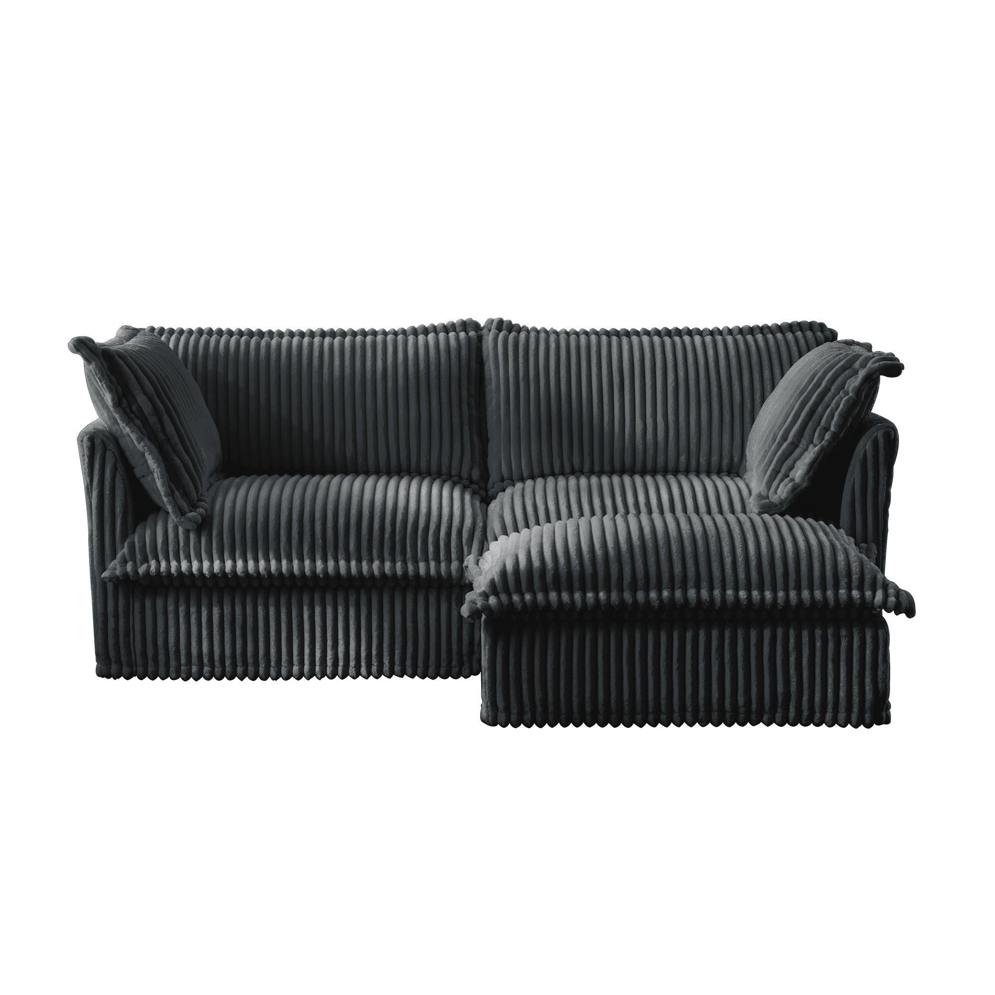 Slipcovered Sectional 2 Seater Sofa Couch with Convertible Ottoman, Wide and Deep Seat L Shaped Sofa with Detachable Cover and Soft Multiple Big Pillows,Gray Corduroy Fabric