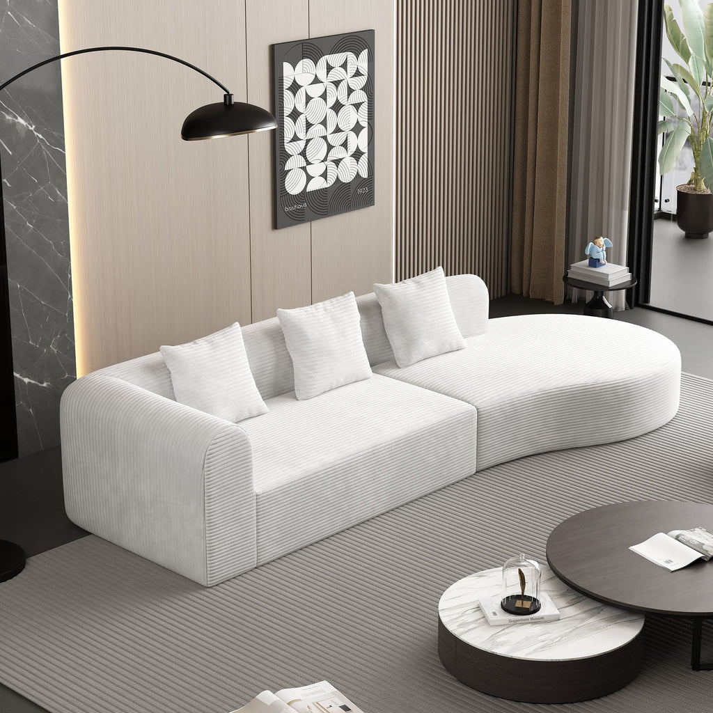 123*37 inch extra large deep modular sofa, cloud sofa 4-person sofa, can sit or lie down, living room corduroy modular sofa, no assembly required, white