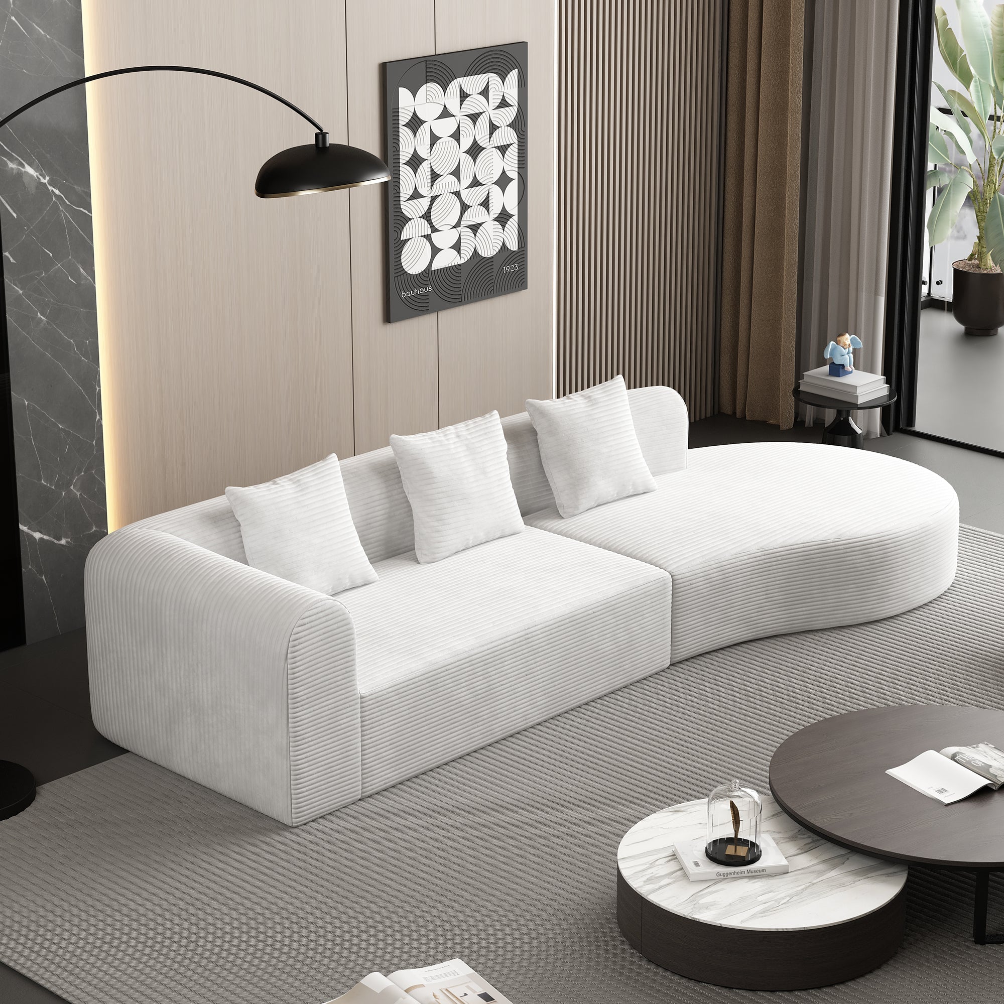 123*37 inch extra large deep modular sofa, cloud sofa 4-person sofa, can sit or lie down, living room corduroy modular sofa, no assembly required, white