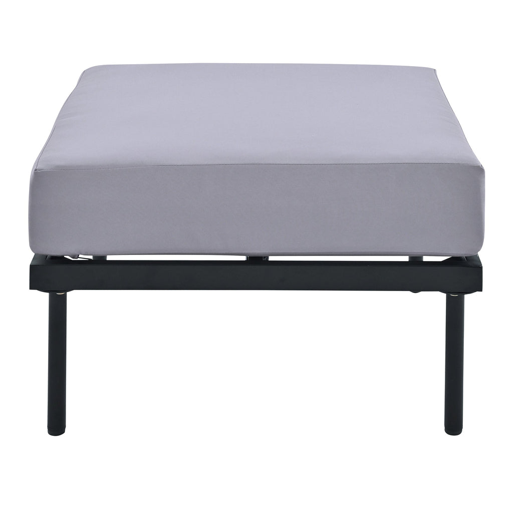 TREXM 8-Piece Patio Sectional Sofa Set with Tempered Glass Coffee Table and Wooden Coffee Table for Outdoor Oasis, Garden, Patio and Poolside (Light Grey Cushion + Black Steel)