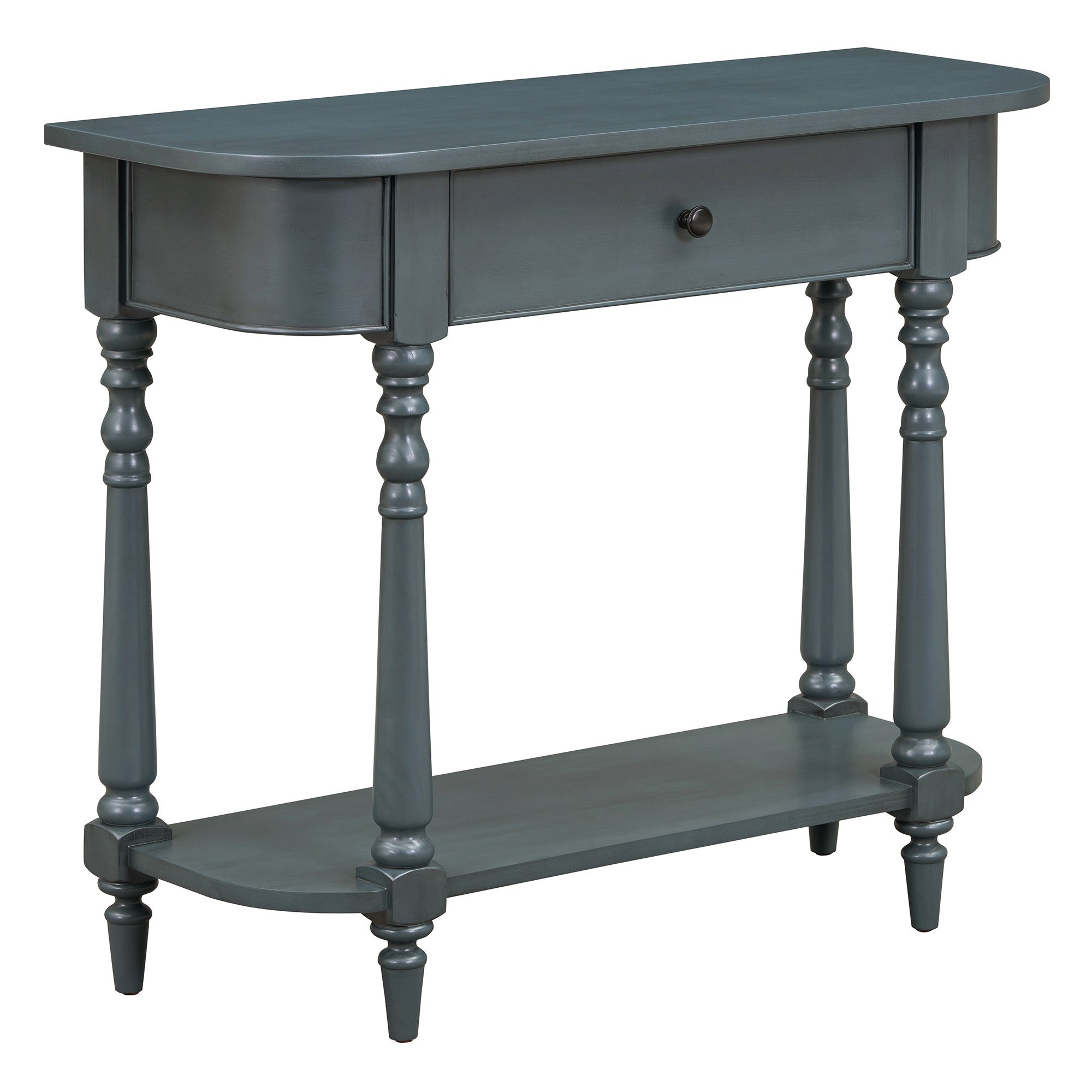 TREXM Narrow Console Table with Curved Corner, Retro Entryway Table with Top Drawer and Open Shelf, Sofa Table Console Tables for Entryway, Hallway and Living Room (Navy)