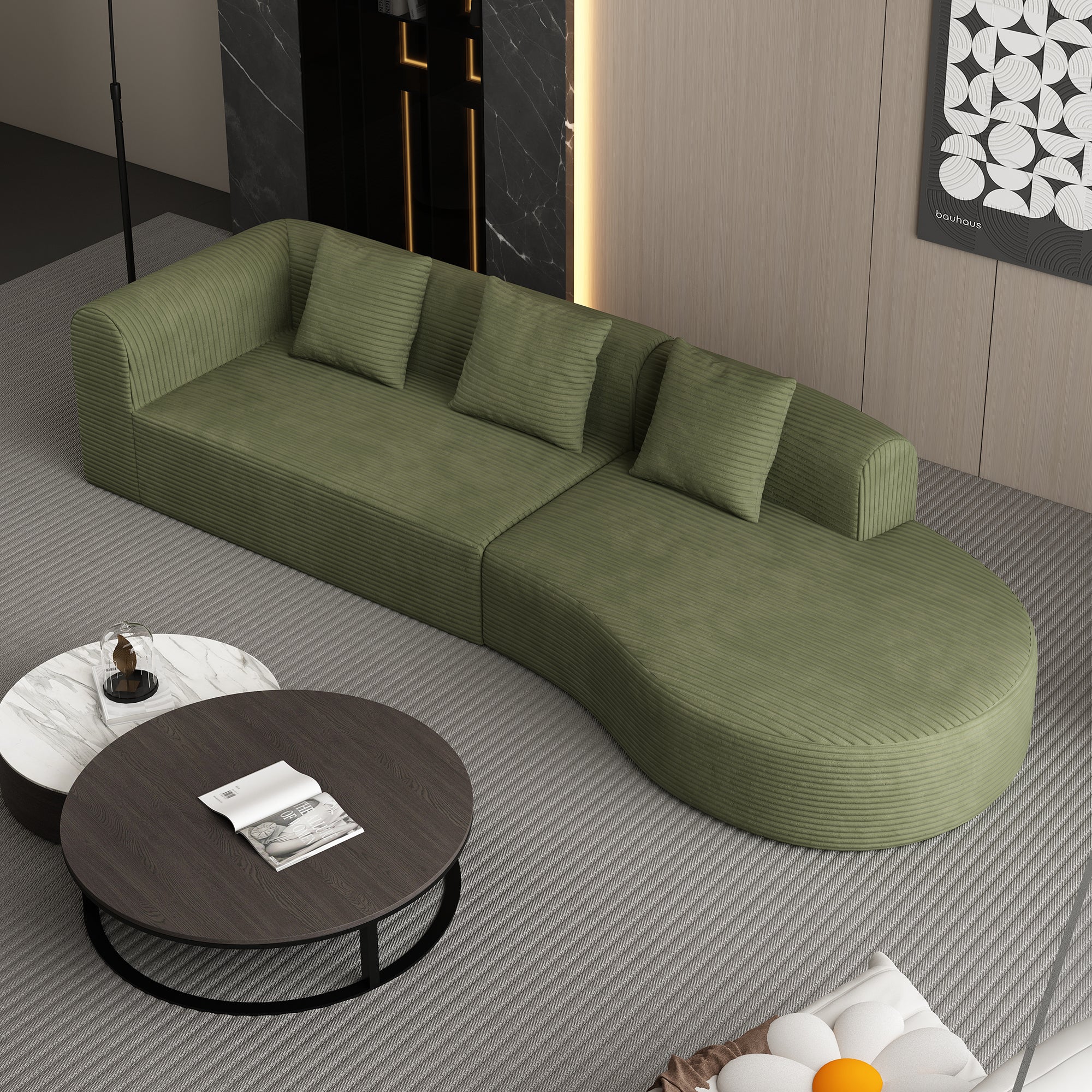 123*37 inch extra large deep modular sofa, cloud sofa 4-person sofa, can sit or lie down, living room corduroy modular sofa, no assembly required, green