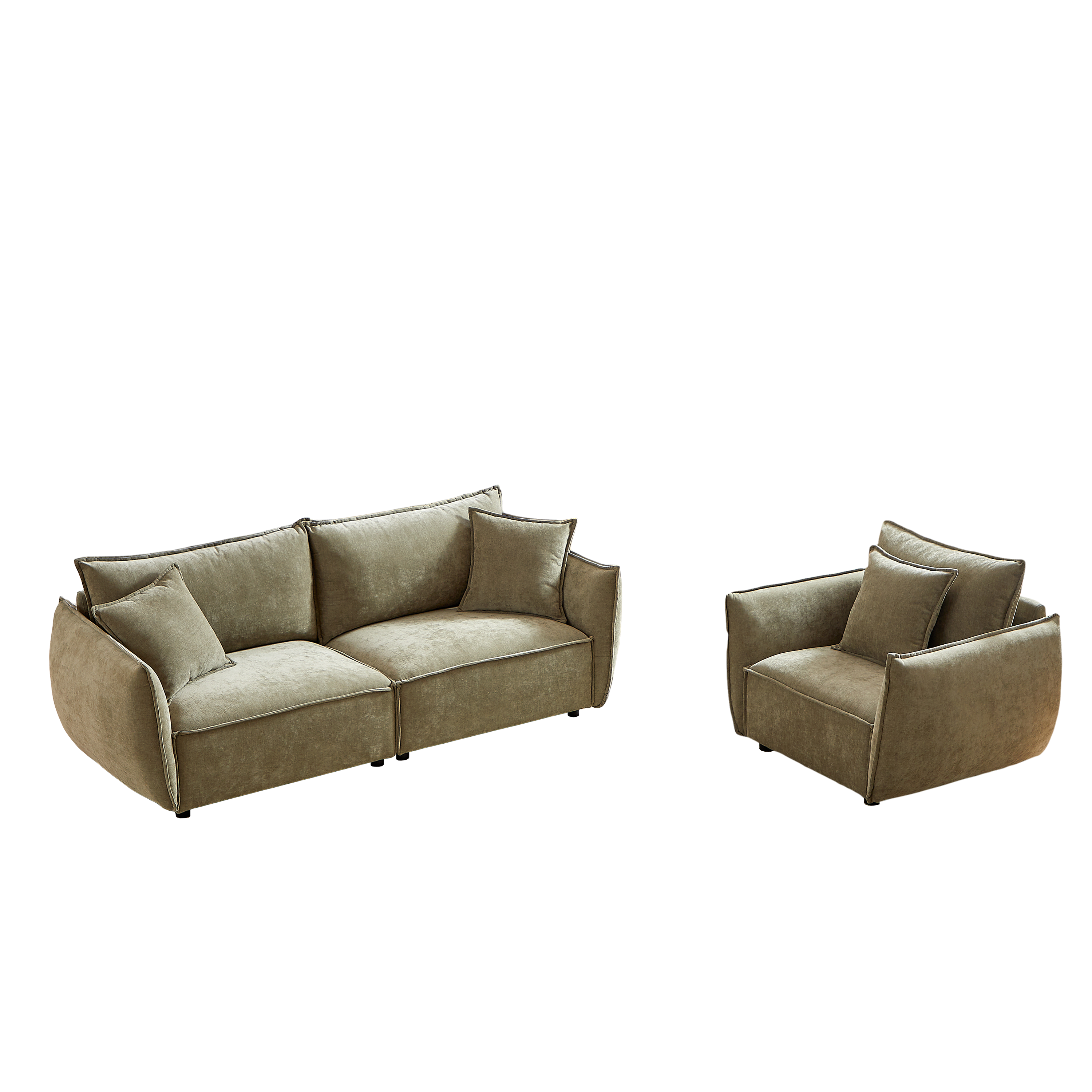 3-Seater + 1-Seater Combo Sofa Modern Living Room Sofa, Linen Fabric Sofa, Wooden Frame with 3 Pillows, Apartment Sofa Furniture
