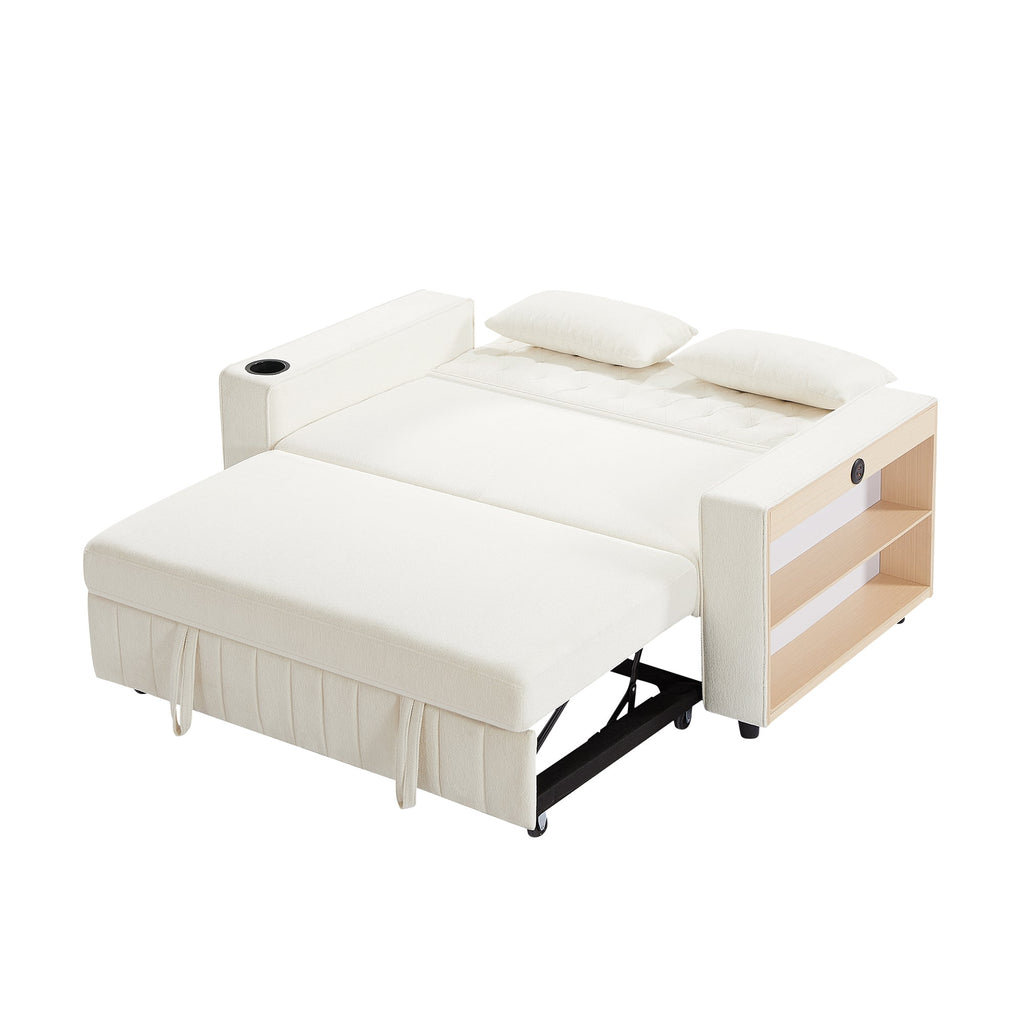 61.4' Pull-out Sofa Bed Convertible Couch Loveseat Sofa Modern Sleeper Sofa with Adjustable Backrest for Living Room, Beige
