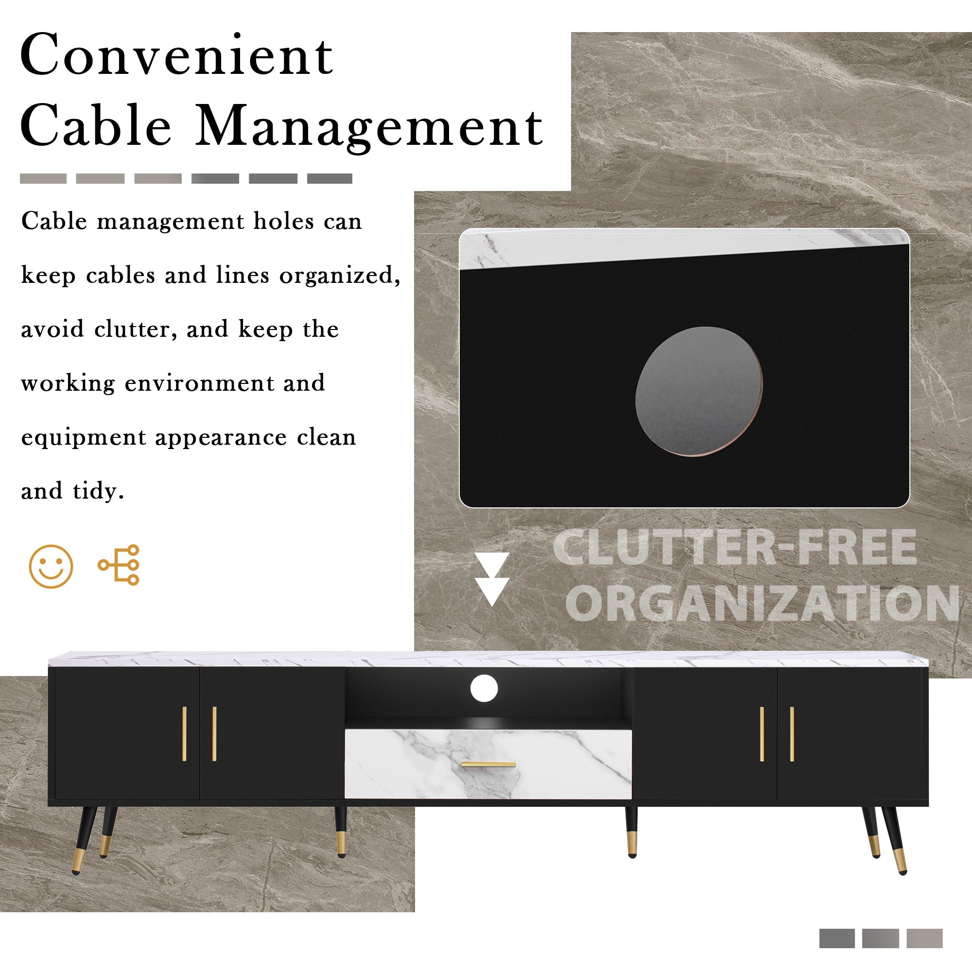 71'' Modern TV Stand with 2 Cabinets&  Open Compartments, Entertainment Center for TVs up to 80'', Television Console for Living Room, Bedroom, Home Theatre