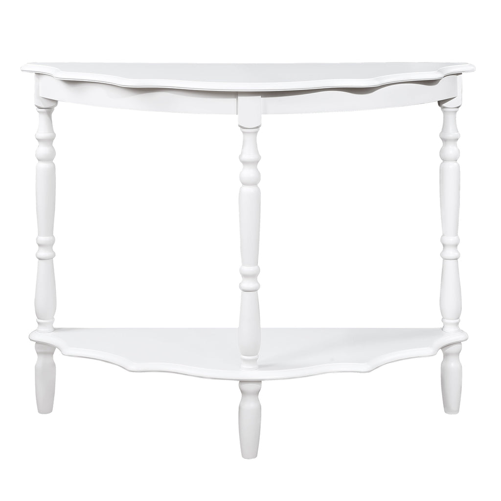42'' Retro Circular Curved Half-Moon Console Table with Cloud Design Top and Open Shelf Solid Wood Frame and Legs, Milk White