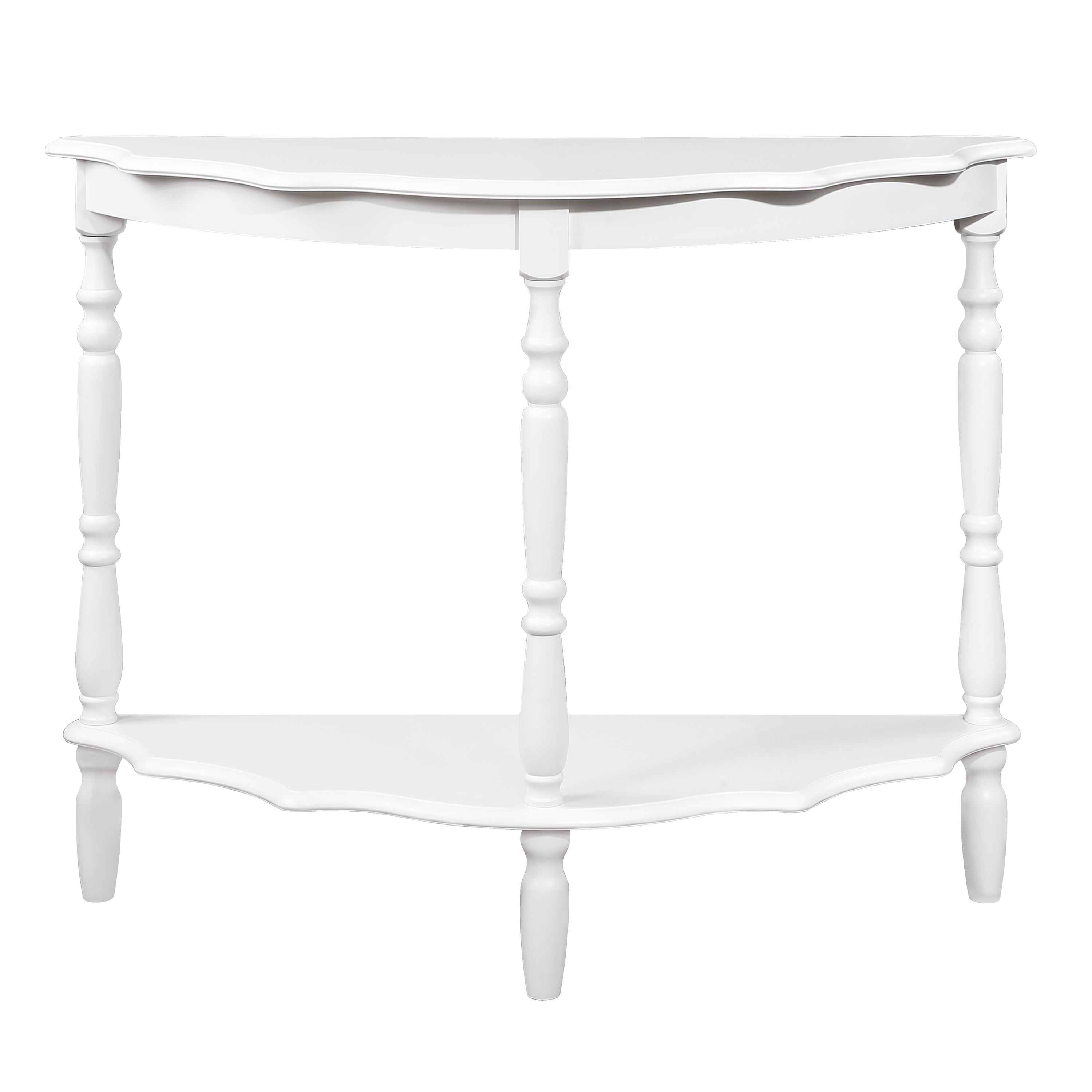42'' Retro Circular Curved Half-Moon Console Table with Cloud Design Top and Open Shelf Solid Wood Frame and Legs, Milk White