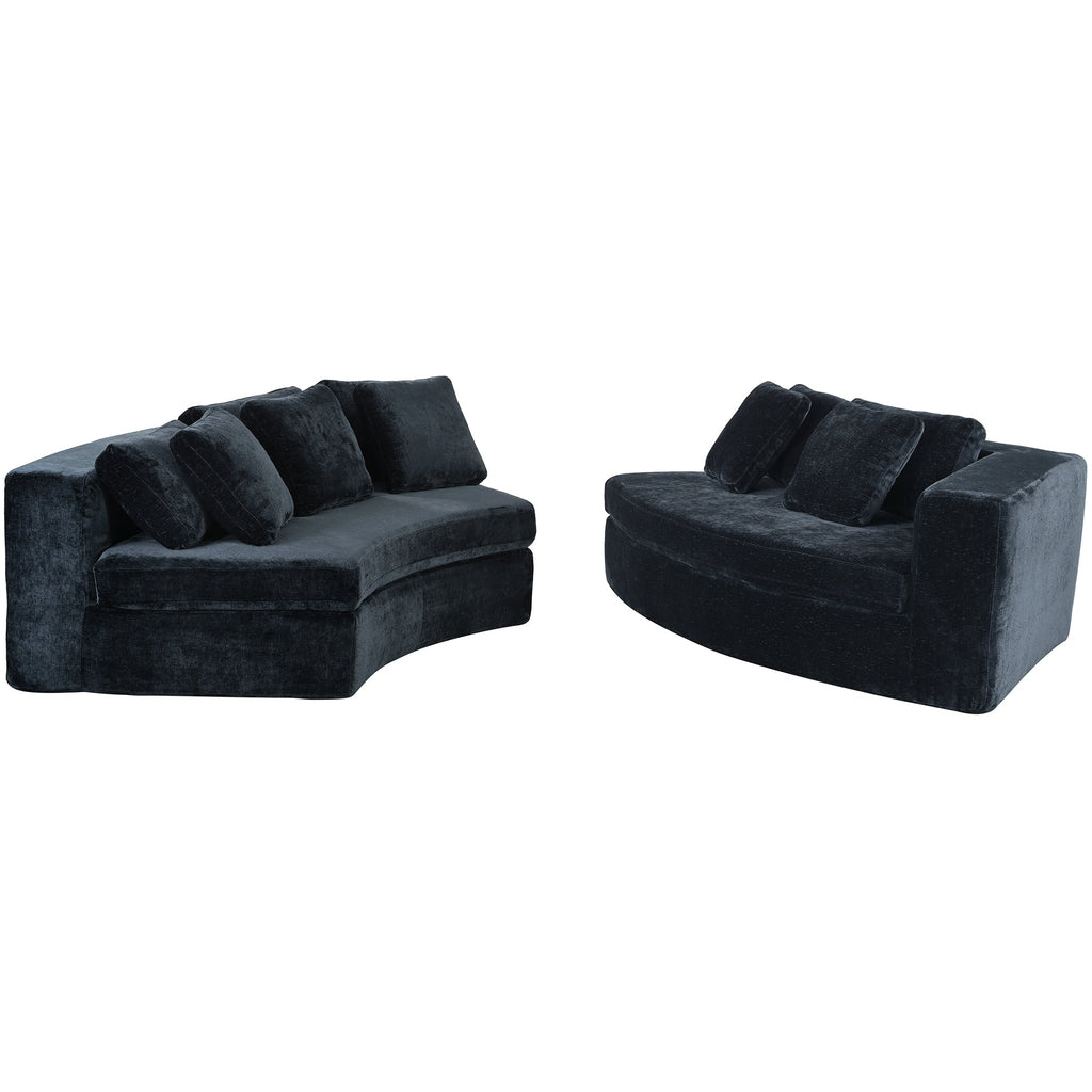 U_Style 115.7' Pure Foam Modular Sofa, 2-Piece Set with 5 Cushions, 4-Seater, Chenille Jacquard Fabric, Curved Design, No Assembly Required, Soft Upholstered Sofa for Living Room & Bedroom