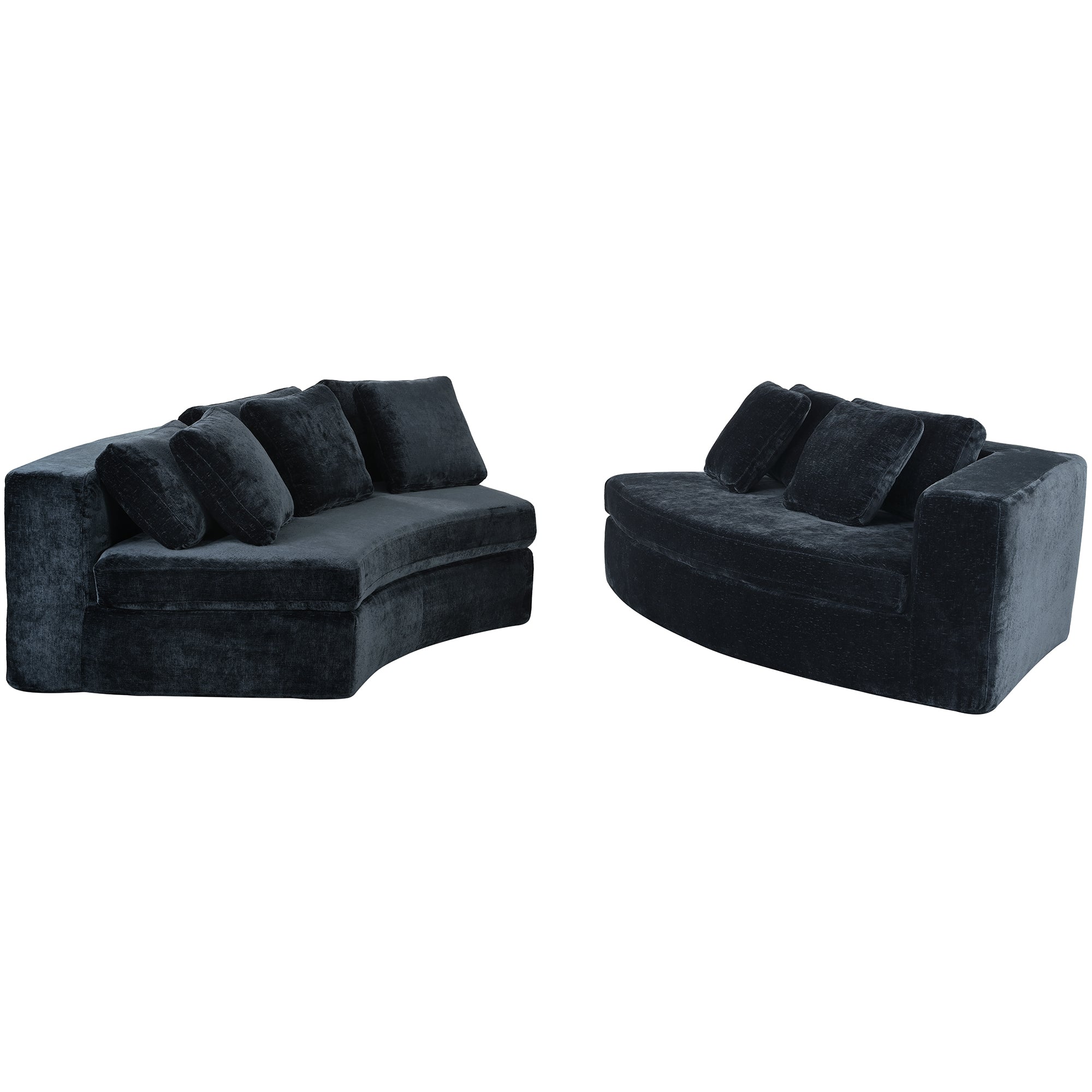 U_Style 115.7' Pure Foam Modular Sofa, 2-Piece Set with 5 Cushions, 4-Seater, Chenille Jacquard Fabric, Curved Design, No Assembly Required, Soft Upholstered Sofa for Living Room & Bedroom
