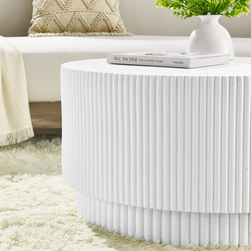 15.72-inch H-barrel coffee table, Nordic style, simple design, suitable for indoor and outdoor use, magnesium oxide material, suitable for living room, bedroom or garden sofa