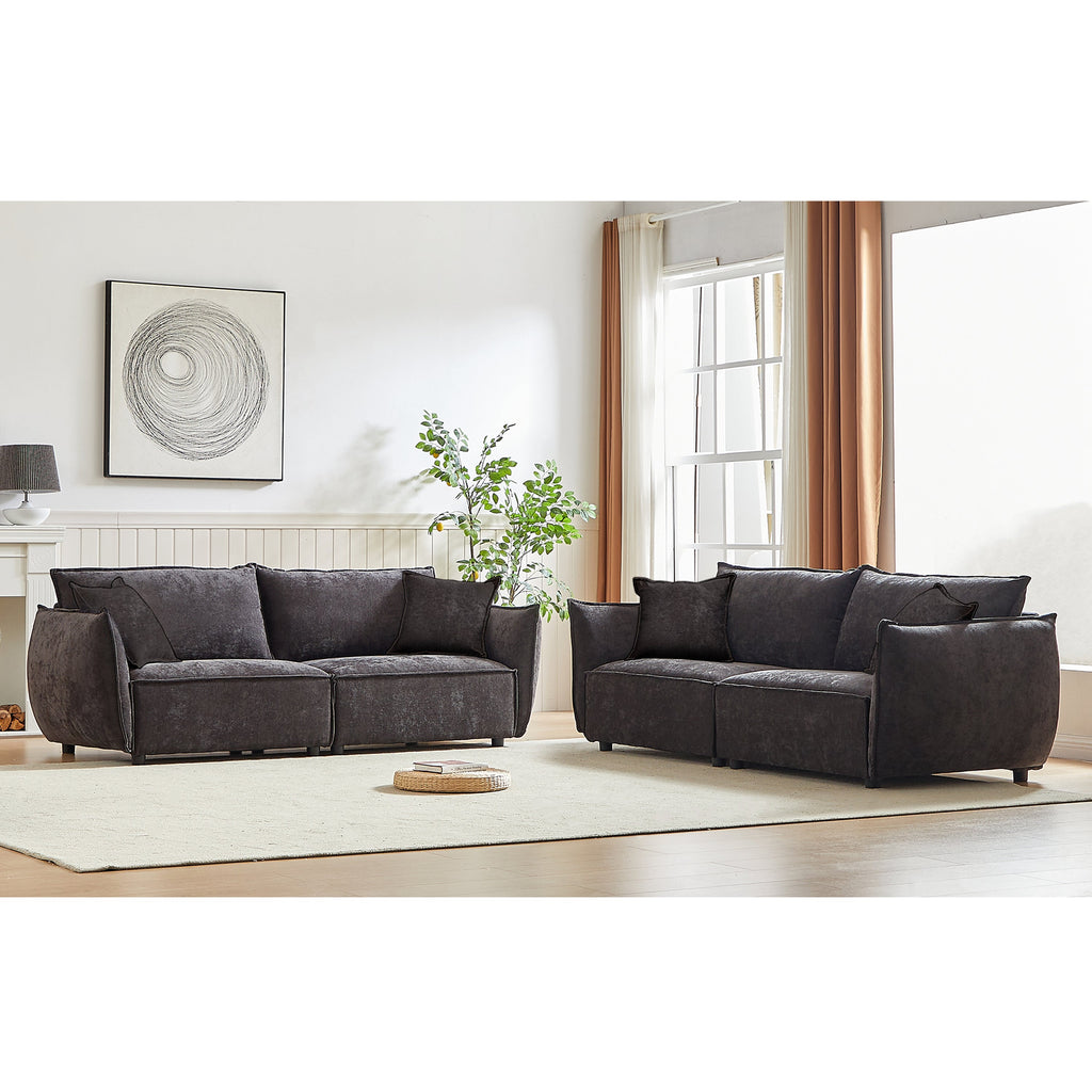 3-Seater + 3-Seater Combo Sofa Modern Living Room Sofa, Linen Fabric Sofa, Wooden Frame with 4 Pillows, Apartment Sofa Furniture