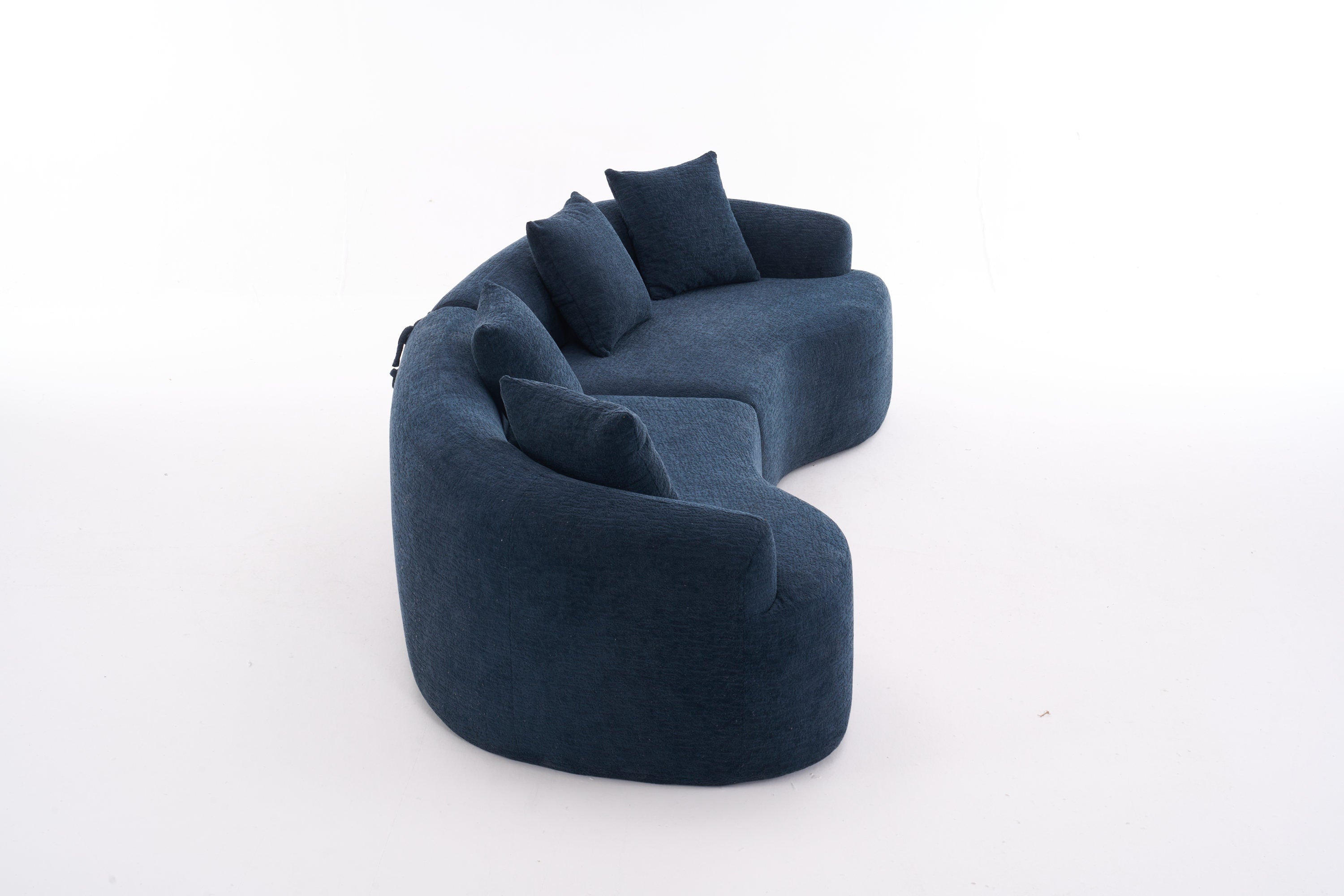 Compression Sponge Sofa Blue Curved Modular Sectional, 30D High-Density Chenille Sleeper Couch for Apartment, Living Room,110'L