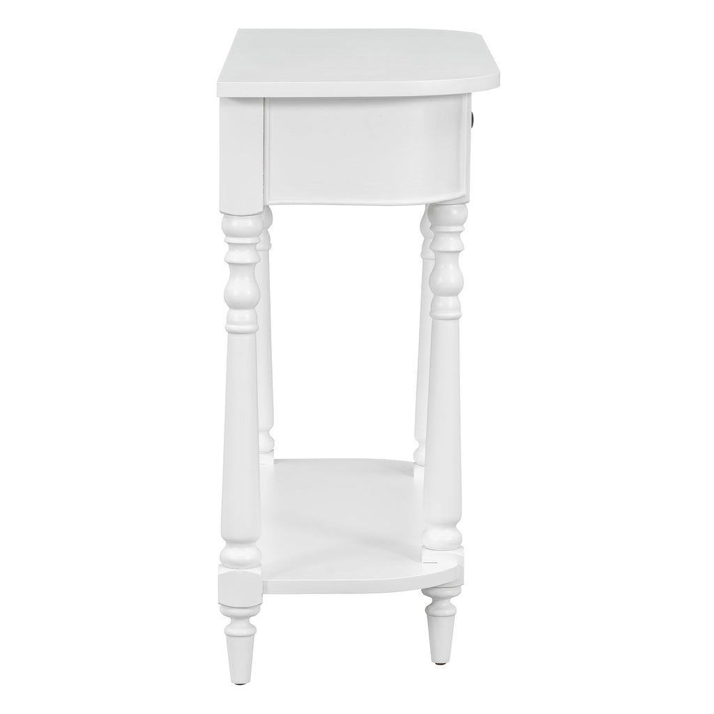 TREXM Narrow Console Table with Curved Corner, Retro Entryway Table with Top Drawer and Open Shelf, Sofa Table Console Tables for Entryway, Hallway and Living Room (White)
