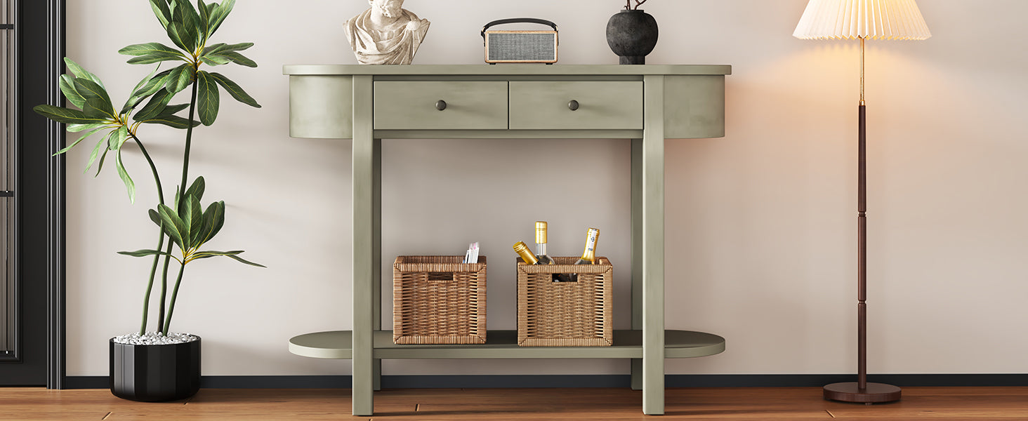 TREXM Elegant Retro Console Table with Curved Design and Smooth Glaze for Entryways, Living Rooms and hallways (Grey)