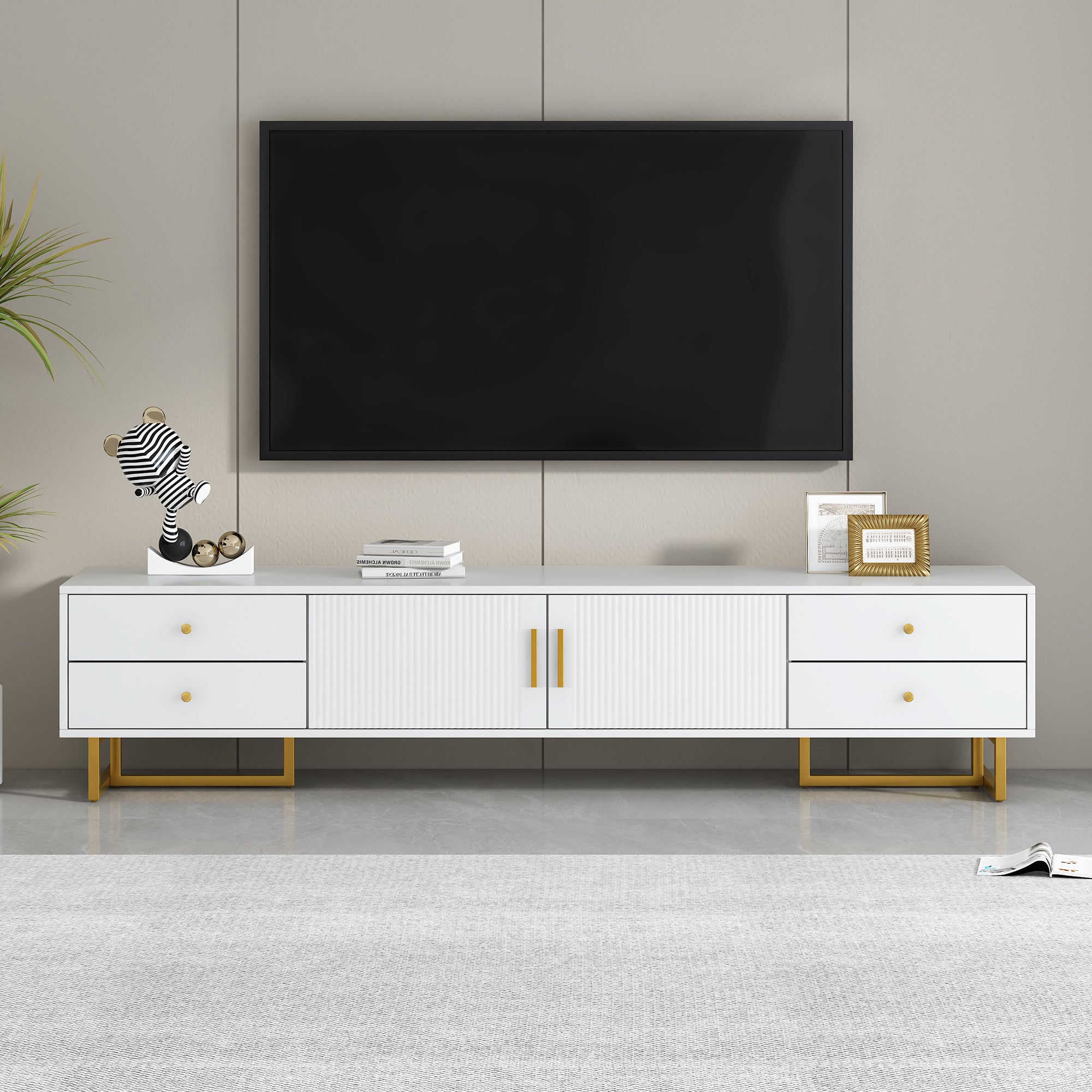 U-Can TV Stand for 65+ Inch TV, Entertainment Center TV Media Console Table, Modern TV Stand with Storage, TV Console Cabinet Furniture for Living Room(OLD SKU: WF530740AAK)