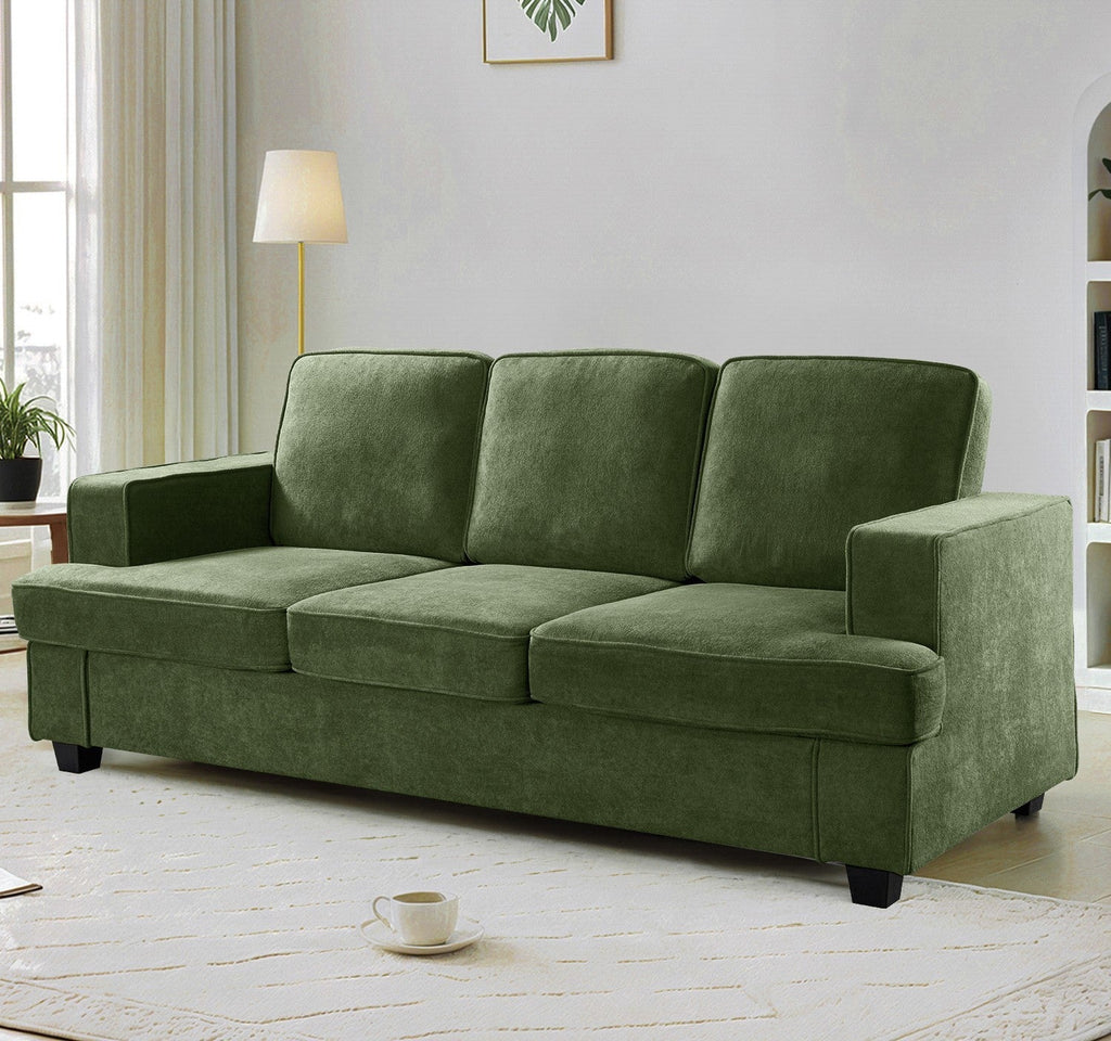 Modern Velvet Sofa, Comfortable 3 Seater Couch with Deep Seating and High-Density Foam, Loose Back Cushions, Wide Arms, Living Room Furniture for Home, Apartment, Office, Green