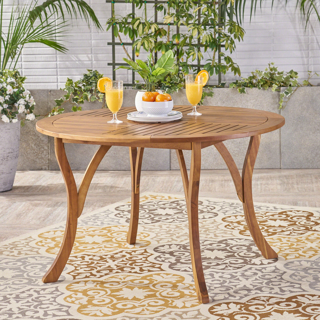 HERMOSA 47 Outdoor Acacia Wood Table with Teak Finish and Circular Design