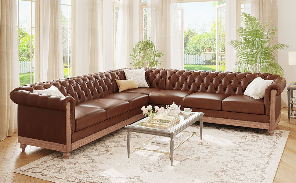 Mirod Comfy Large Sectional Sofa with Wooden Legs, Retro Style for Living Room