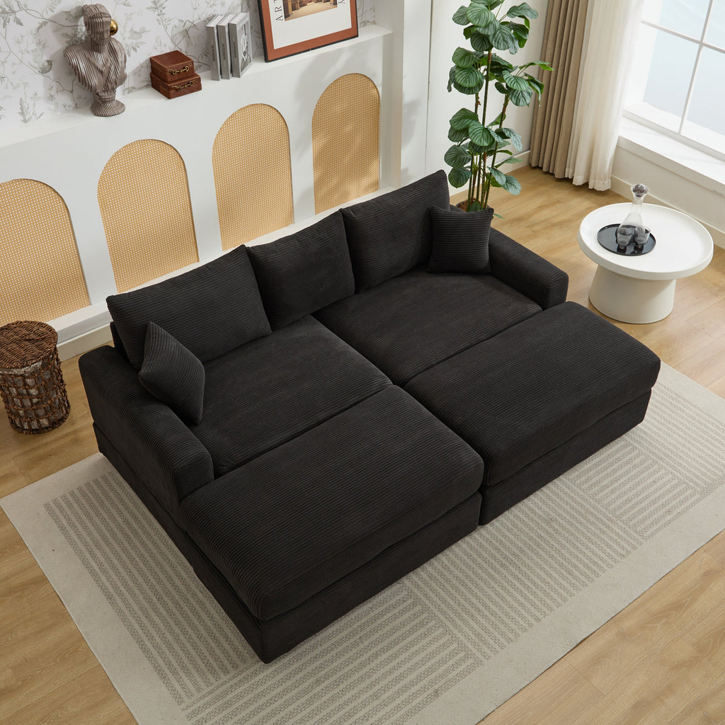Modern Sectional Couch , 2 Pieces Corduroy Couch Cushion Covers , Soft Stretch Sofa Slipcovers with 2pcs Pillows