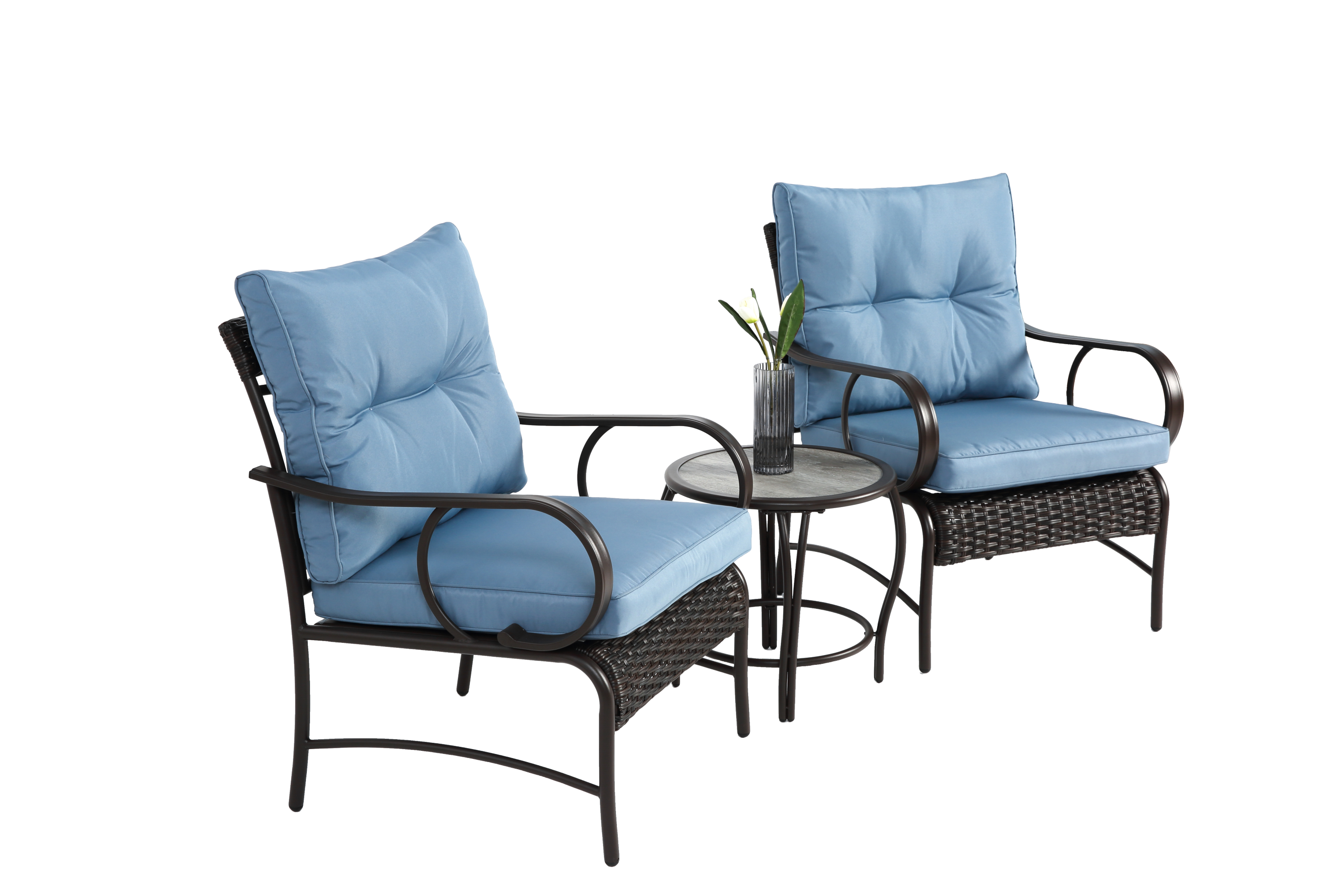 3 Pieces Patio Set Outdoor Wicker Furniture Sets Modern Rattan Chair Conversation Sets with Coffee Table