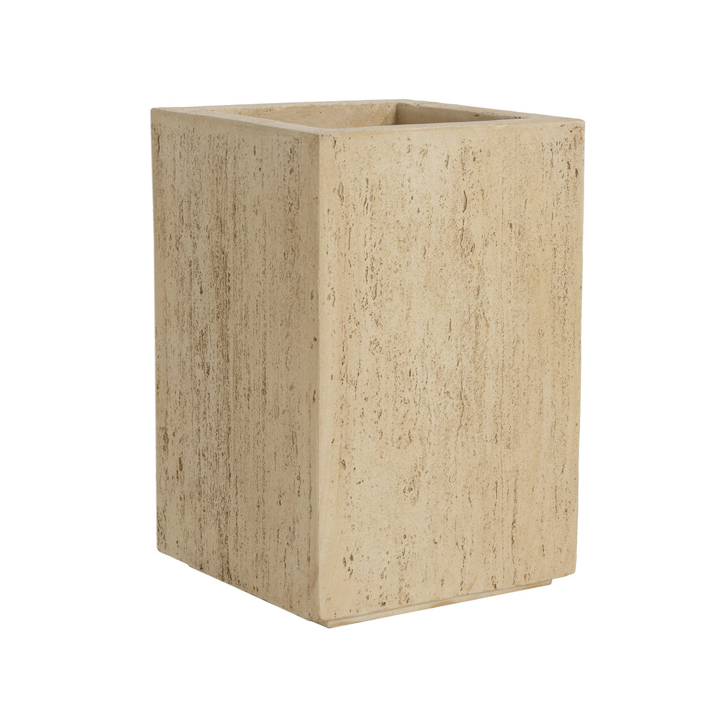 Handmade Travertine Planter Box, Antique Brown, Magnesium Oxide, 19.75'H