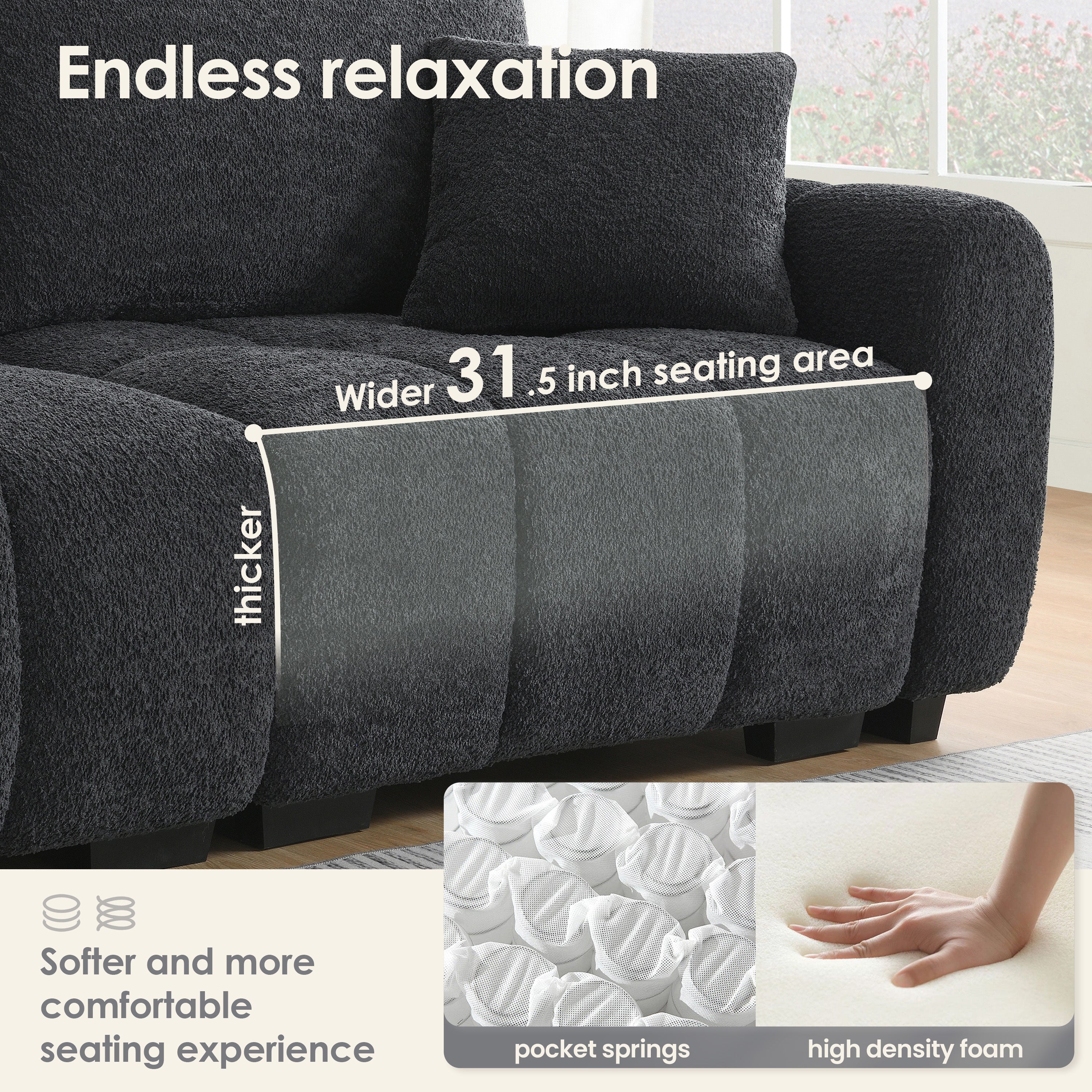 110' Modular Sectional Sofa, L Shape with Extra-large Seat, Pull-line Design, Movable Ottoman, High Density Foam, Free Combination, Sturdy Metal&Wood Frame, Boucle Fabric, 3 Colors