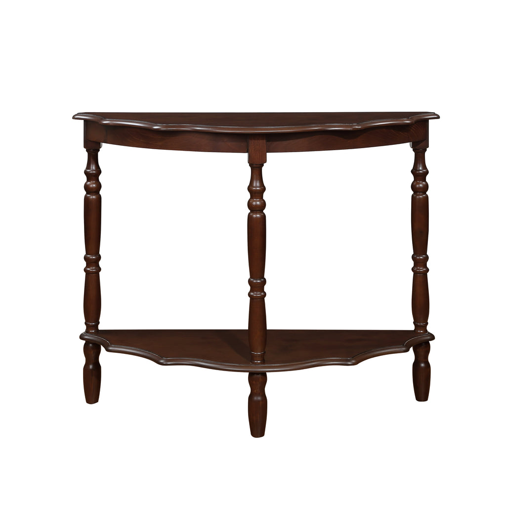 42'' Retro Circular Curved Half-Moon Console Table with Cloud Design Top and Open Shelf Solid Wood Frame and Legs, Light Espresso