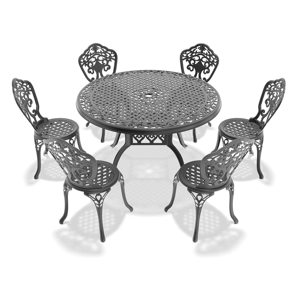 7-Piece Set Of All-Weather Cast Aluminum Dining Furniture Set With Black Frame