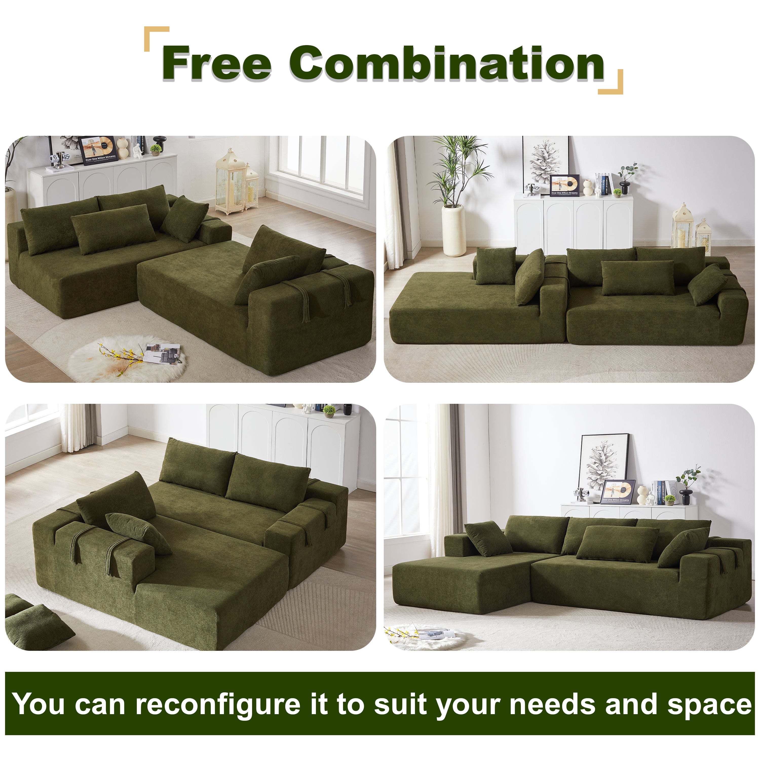 Modern Chenille Upholstered Sectional Sofa Couch Set,Modular 108' L Shaped Sectional Living Room Sofa Set With 6 Pillows,Free Combination Sofa Couch for Living Room,Bedroom(Left Chaise)
