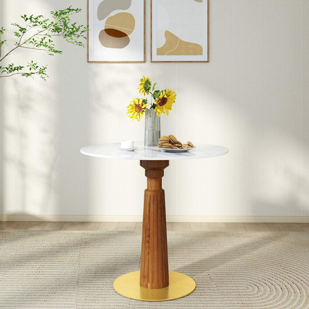Modern Round Dining Table, 33.5' Sintered Stone Table with Wooden Leg & Gold Base, 2 - Person Kitchen Table for Small Space, 150lbs Weight Capacity(Only the Negotiation Table)